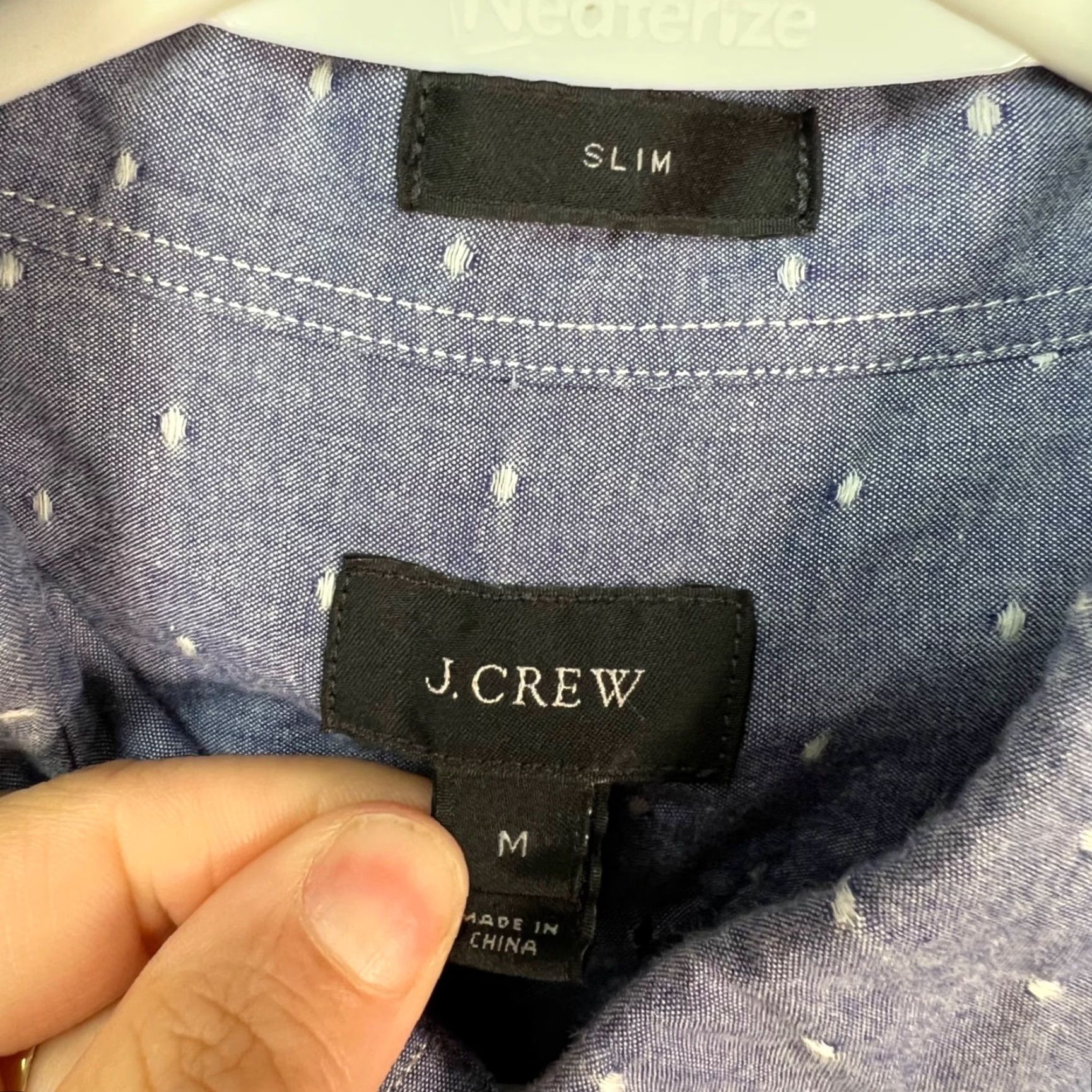 J.Crew J.CREW Mens Medium Slim Fit Blue Long Sleeve Shirt w/ White Dotted Pattern Shirt" Size US M / EU 48-50 / 2 - 3 Thumbnail