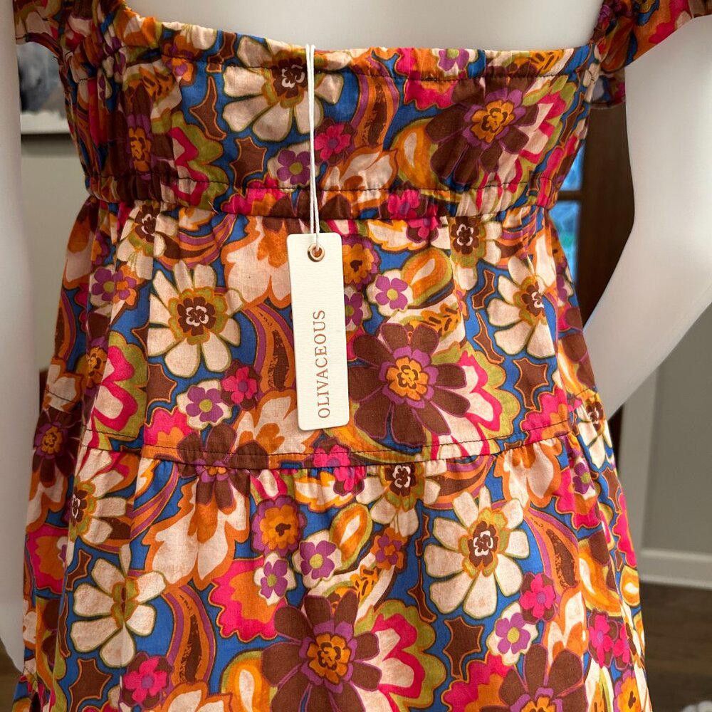 Designer Olivaceous Royal Blue Multi Babydoll dress Size L / US 10 / IT 46 - 5 Thumbnail