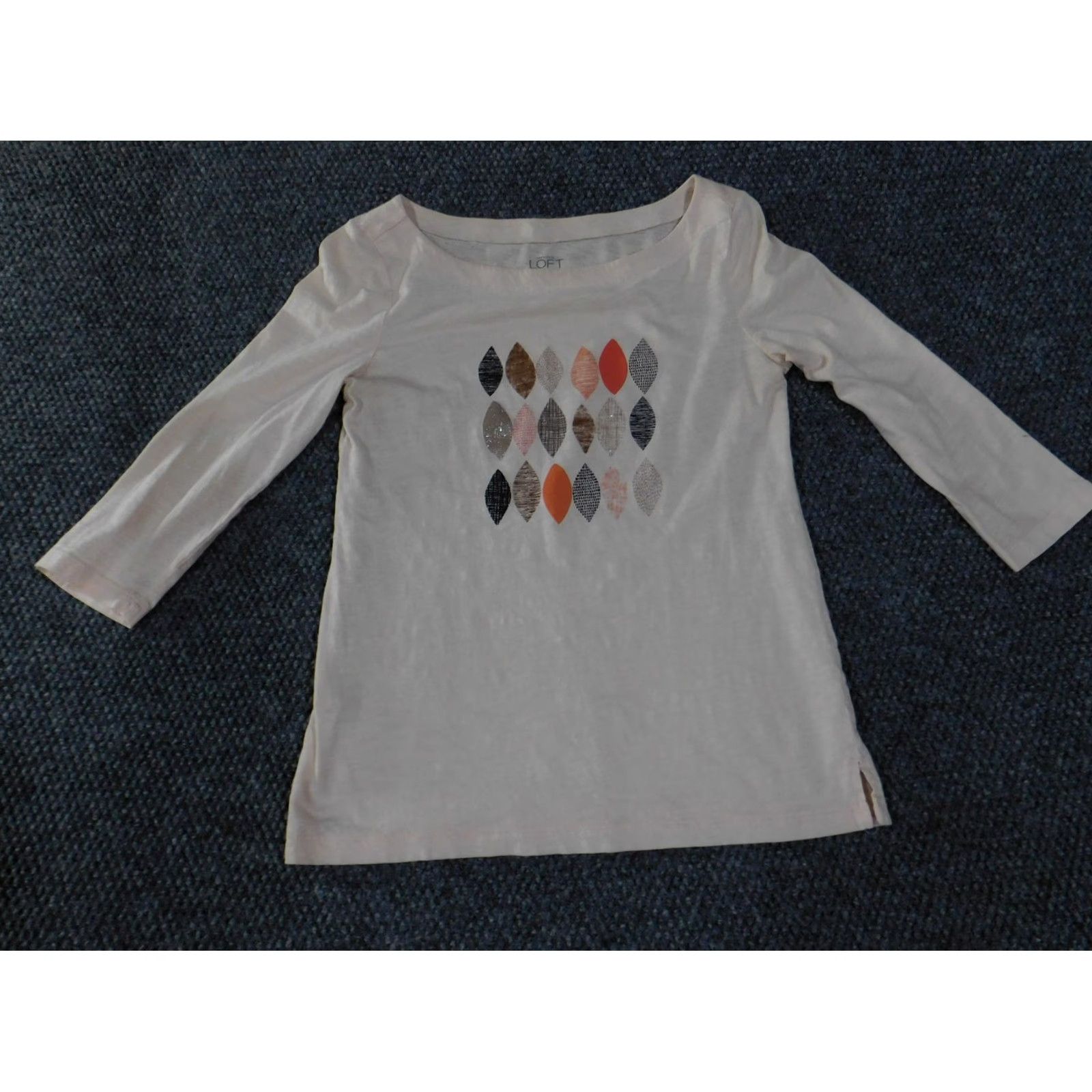 Loft LOFT Shirt Womens 2XS Beige Geometric 3/4 Sleeve Top Round Neck Casual T-Shirt Size XXS / US 00 / IT 34 - 4 Thumbnail