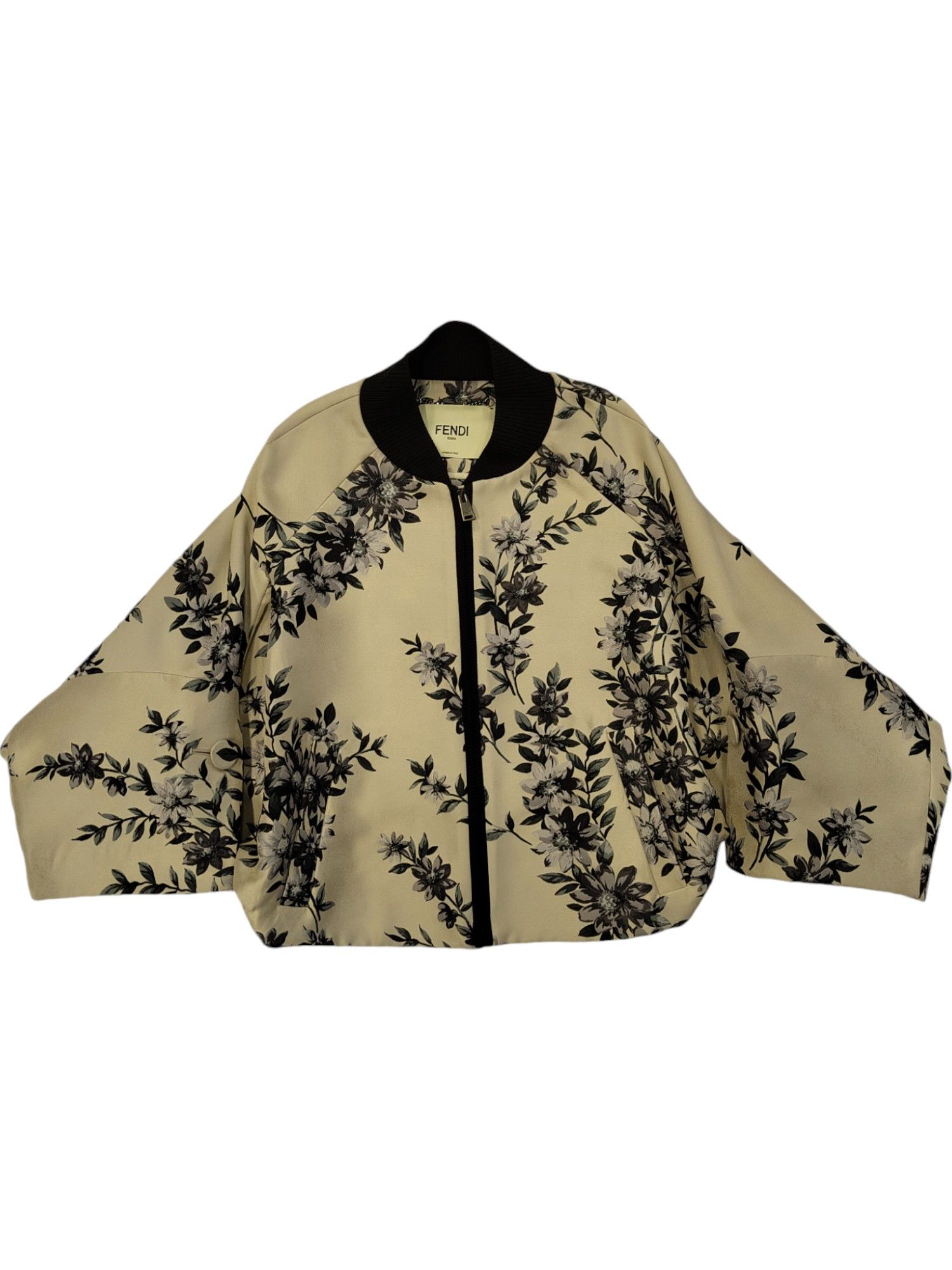 Fendi Beige And Black Floral Print Zip Up Jacket Size XS / US 0-2 / IT 36-38 - 1 Thumbnail