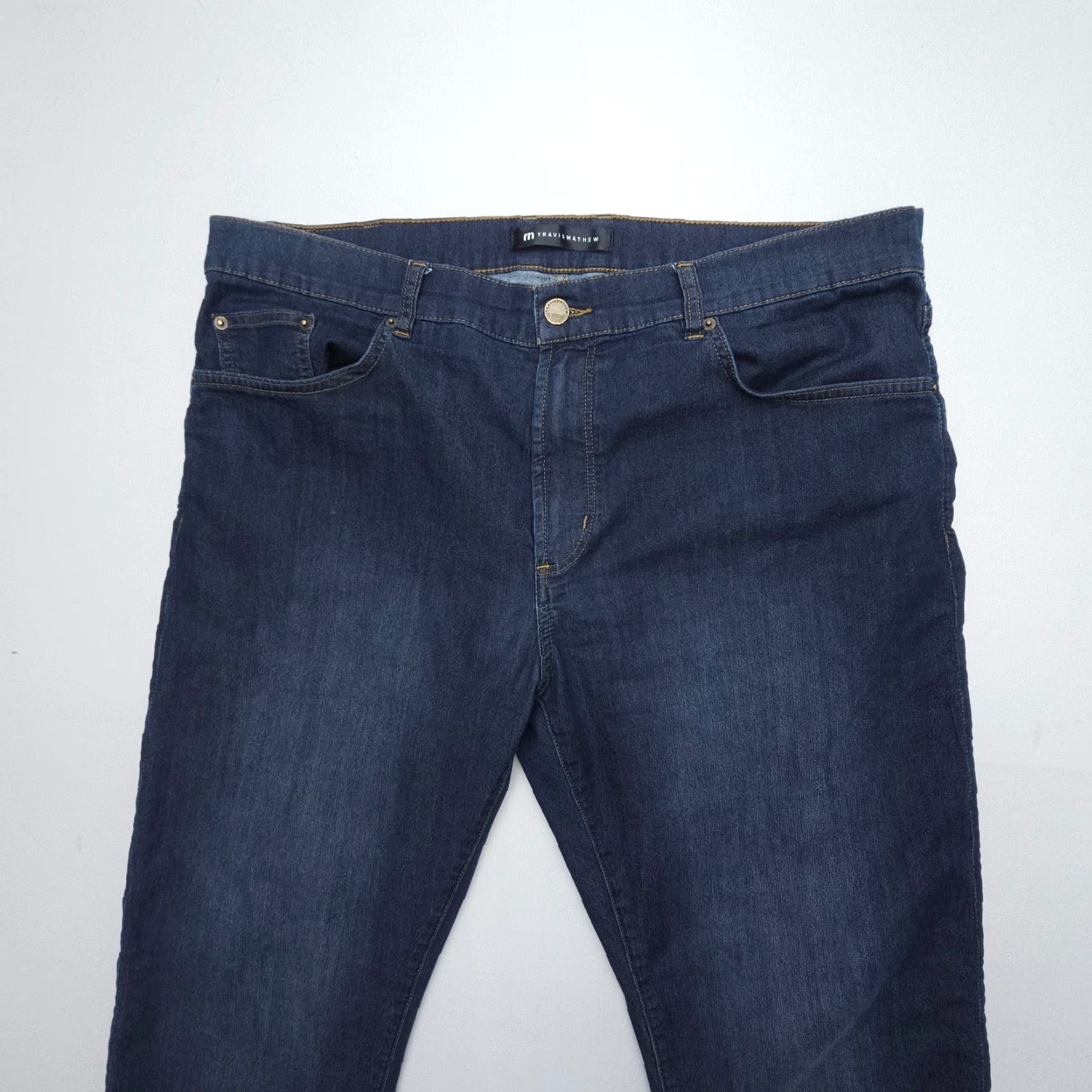TravisMathew Travis Mathew Jeans Slim Straight Mens 38 x 32 Blue Dark Stretch Denim 5-Pocket Pattern City Size US 38 / EU 54 - 3 Thumbnail