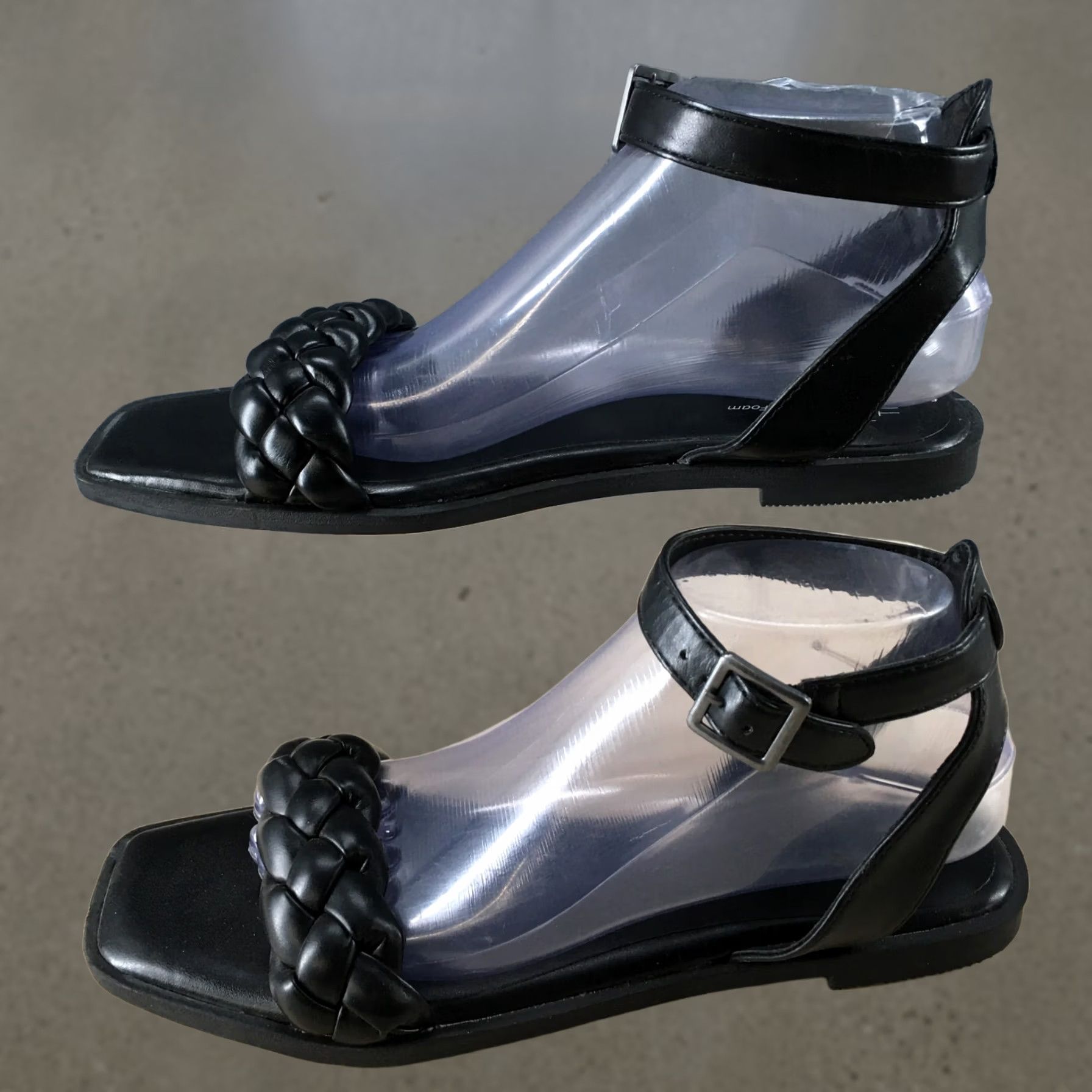 Vintage Time And Tru Sandals Womens 9 Braided Ankle Strap Flats Black Faux Leather Size US 9 / IT 39 - 1 Thumbnail