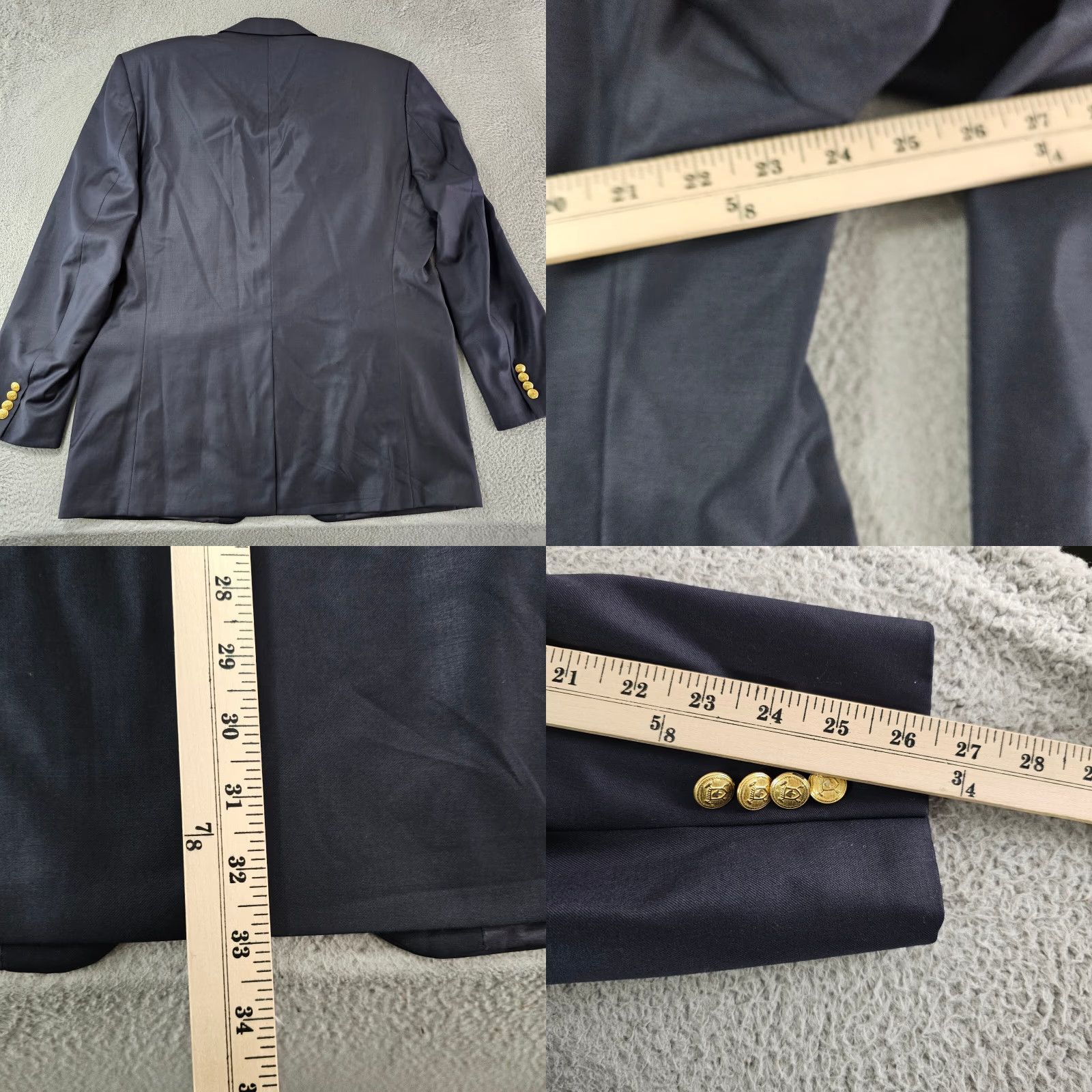 Ralph Lauren VINTAGE Lauren Ralph Lauren Sport Coat Blazer Jacket Mens 46L Navy Gold Button 100% Wool Size 46R - 8 Thumbnail