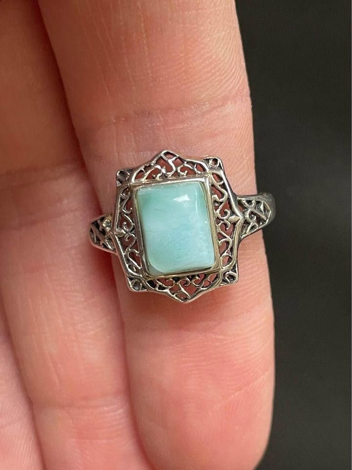 Designer Vintage Sterling Silver 925 Larimar Ring Size ONE SIZE - 2 Thumbnail