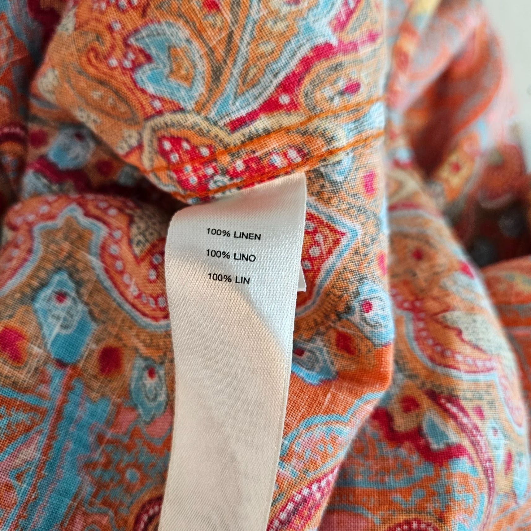 Vintage Chico's Womens Button-Up Linen Top Sz Small Orange Blue Paisley Shirt Adult Womens 3/4 Sleeve No Iron Button Up Collared Basic Spring Summer Size S / US 4 / IT 40 - 4 Thumbnail