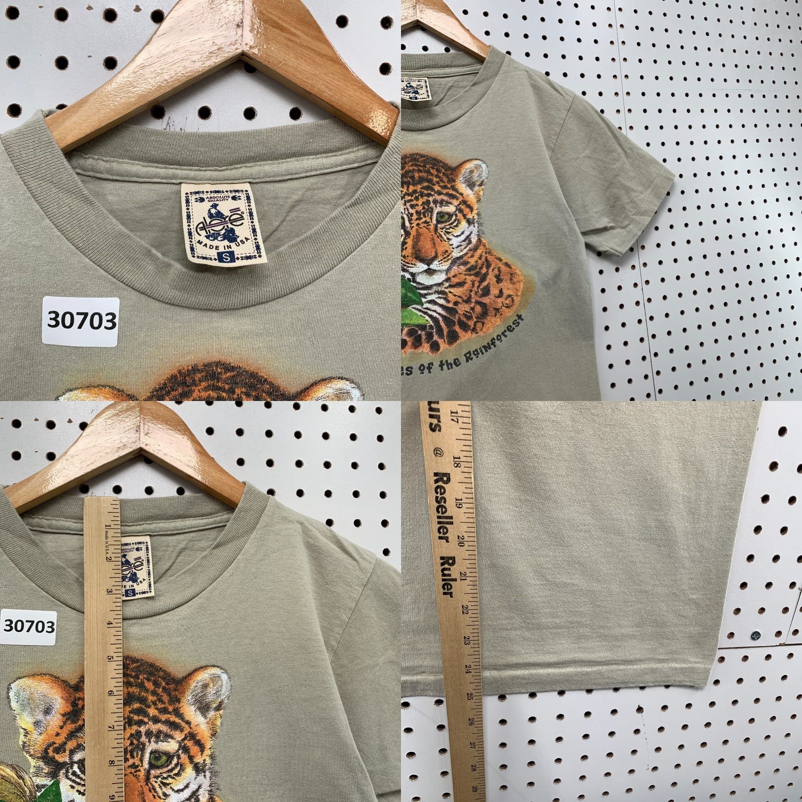 Vintage VINTAGE Alore 90s Tiger Nature Shirt Mens Small Gray Short Sleeve Crew Neck Single Stitch USA Size US S / EU 44-46 / 1 - 8 Thumbnail