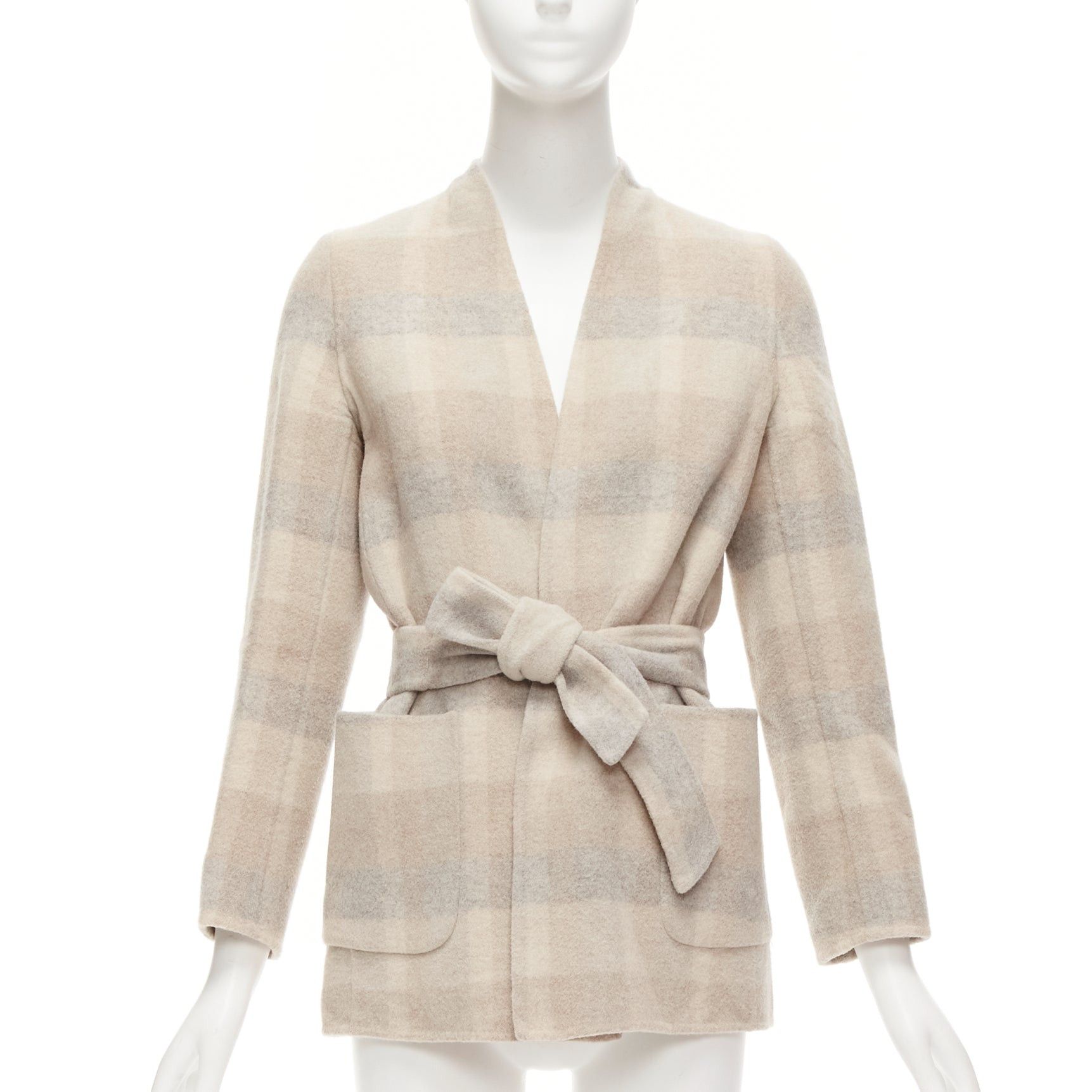 Max Mara MAX MARA Cucito Amano beige double face angora wool checked belted jacket IT34 XXS Size XXS / US 00 / IT 34 - 1 Thumbnail
