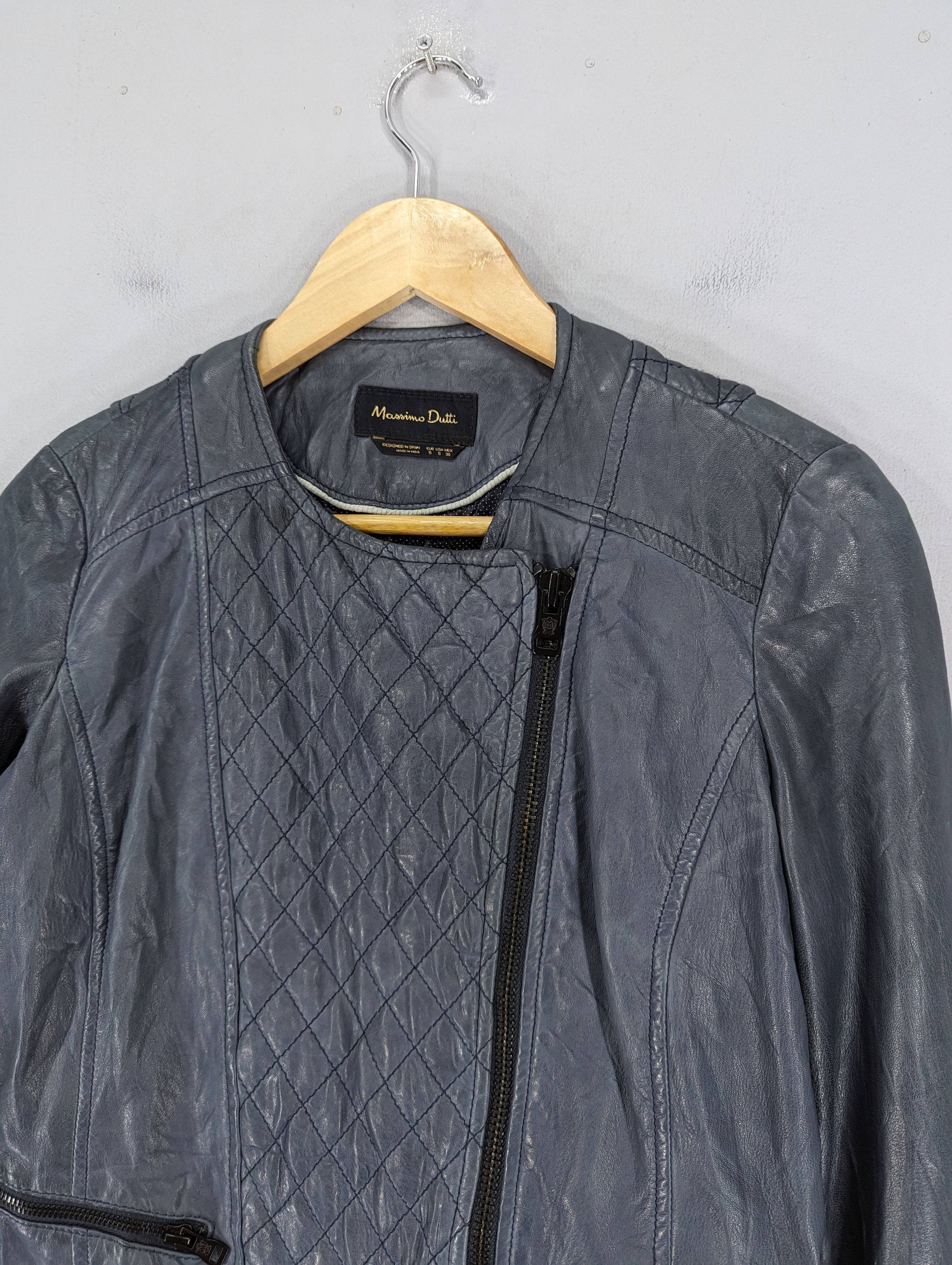 Massimo Dutti Massimo Dutti Sheep Skin Blue Faded Motorcycle Style Jacket Size S / US 4 / IT 40 - 5 Thumbnail