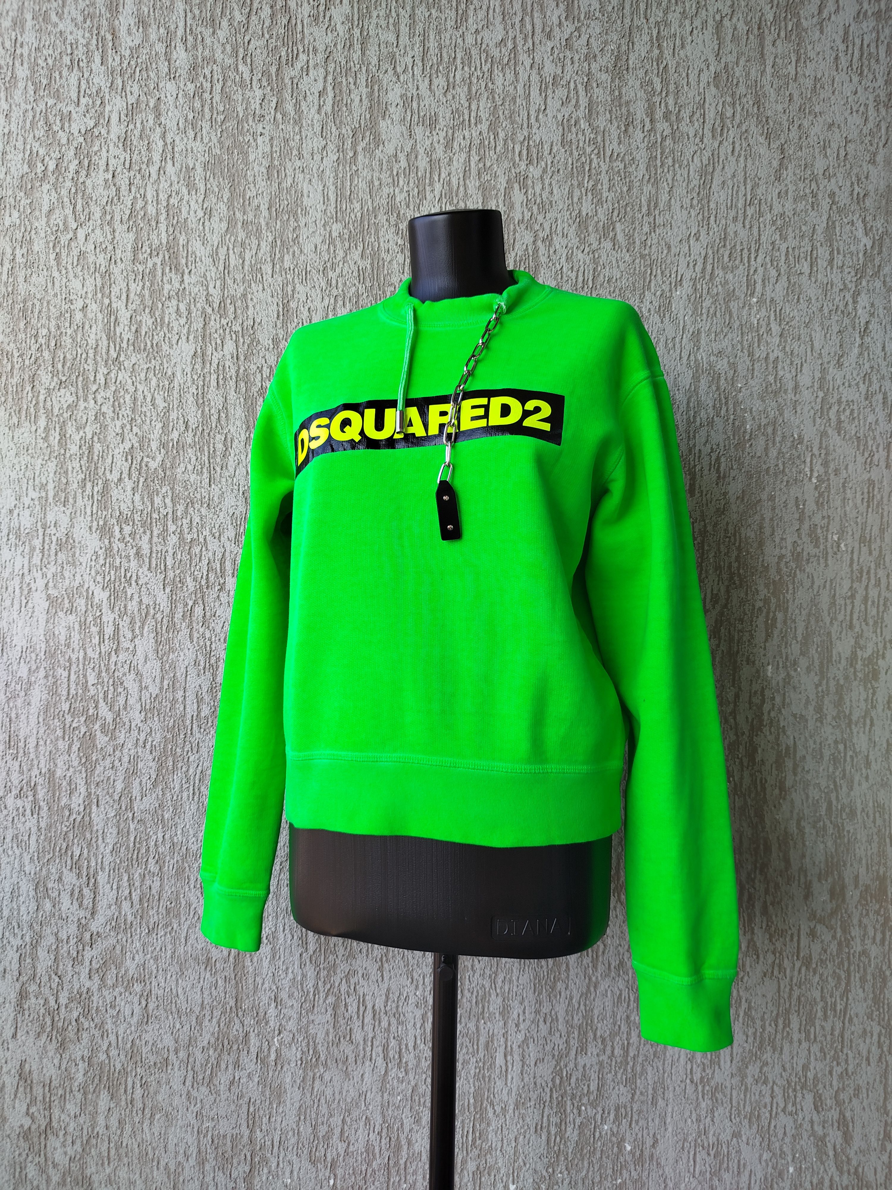 Dsquared2 Sweatshirt Neon Green Crew Neck Logo Chain Cotton Size M Size M / US 6-8 / IT 42-44 - 2 Thumbnail