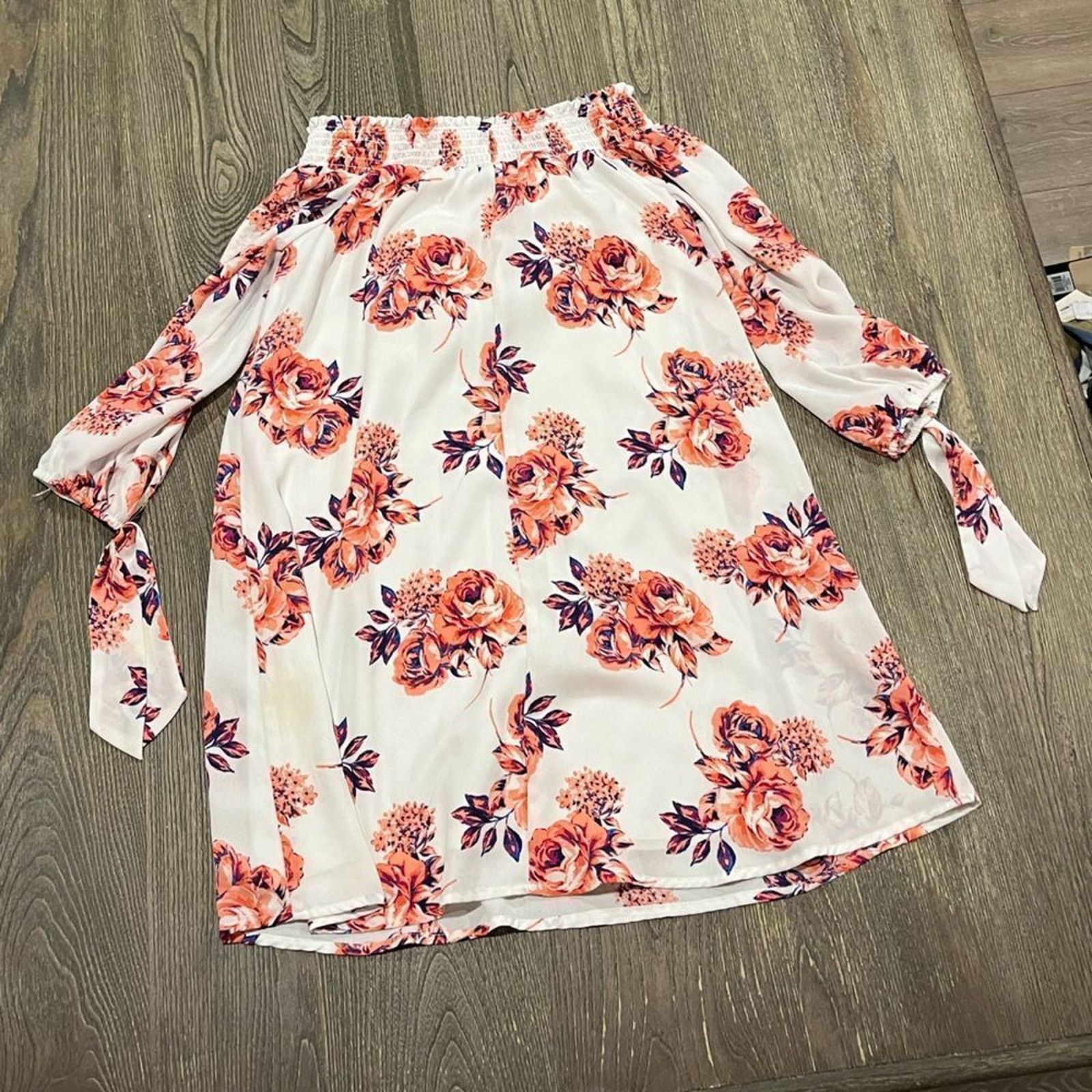 Vintage As U Wish Cold Shoulder Floral Mini Dress Smocked S Size S / US 4 / IT 40 - 5 Thumbnail