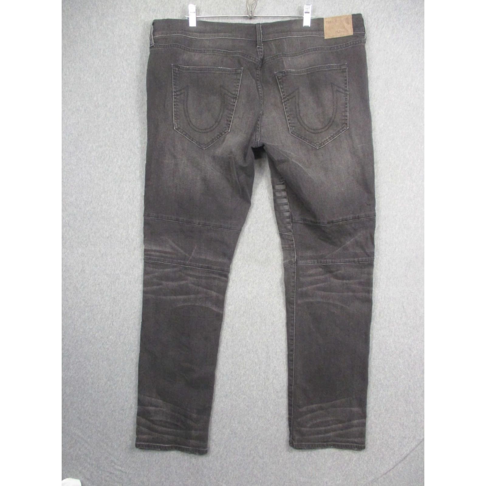 True Religion True Religion Geno Jeans Mens 40x32 Gray Moto Biker Straight Stretch Denim Pants Charcoal Wash Jeans Mens Size US 40 / EU 56 - 6 Thumbnail
