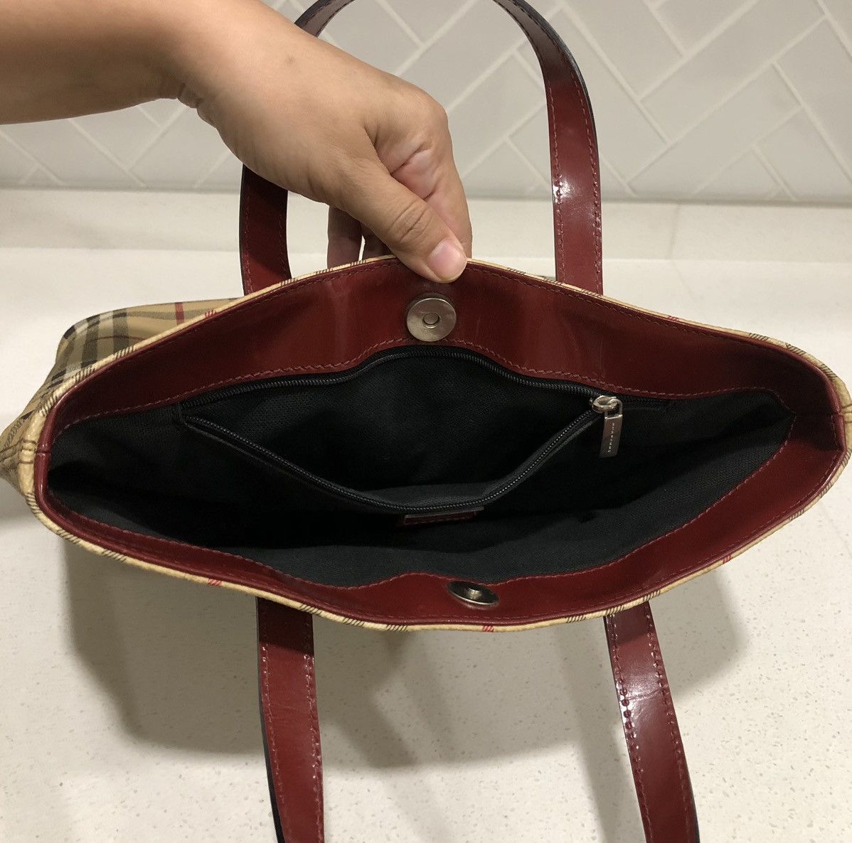 Burberry BURBERRY Nova Check Tote Bag PVC Leather Beige Auth T-03-01 Size ONE SIZE - 16 Thumbnail