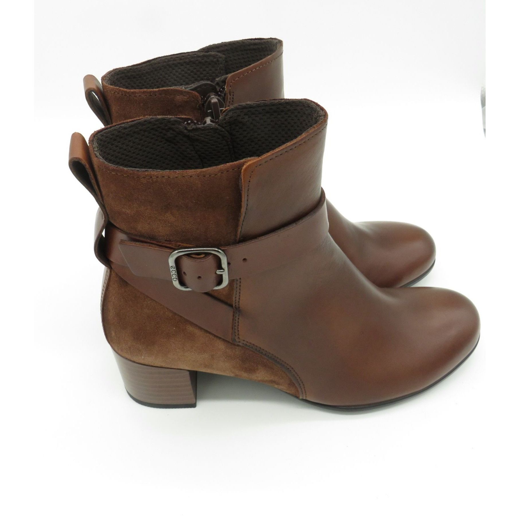 Ecco Ecco Brown Leather & Suede Womens Ankle Boots Side Zippers S Size US 5 / IT 35 - 7 Thumbnail