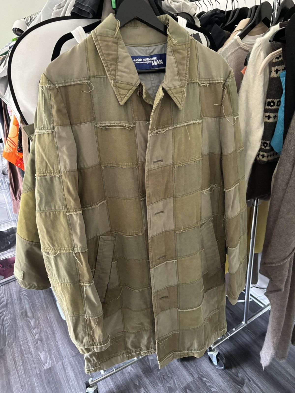 image of Comme Des Garcons x Junya Watanabe Aw06 Military Patchwork Rebuild Coat in Green (Size Medium)