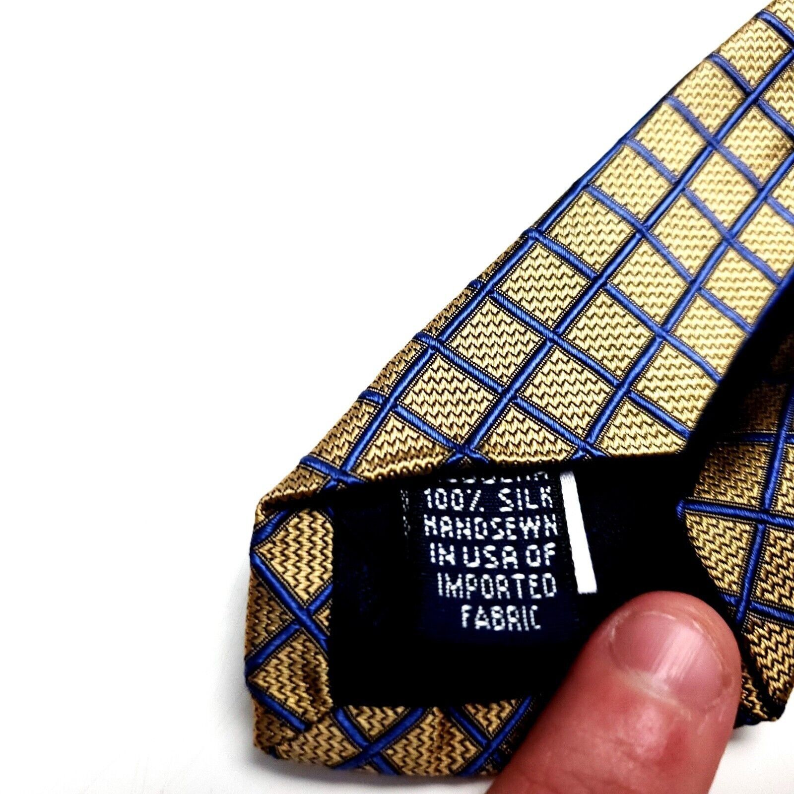 Lands' End Lands End Silk Tie Gold Blue Woven Geometric USA Size ONE SIZE - 4 Thumbnail