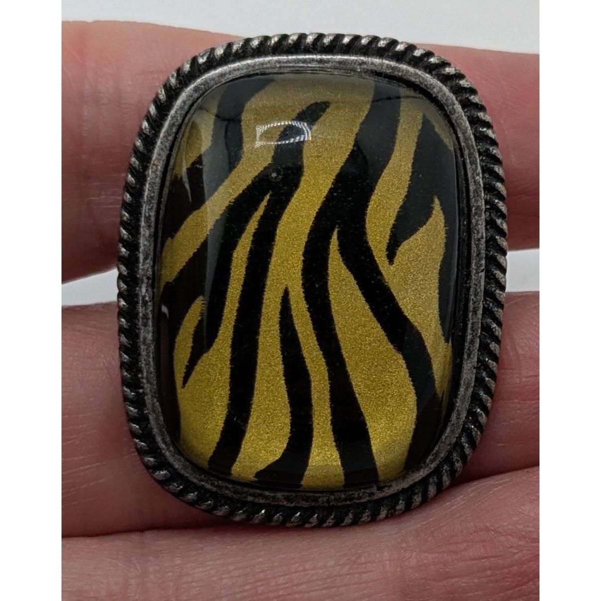 Other Vintage Tiger Stripe Statement Ring With Antiqued Silver-Ton Size ONE SIZE - 10 Thumbnail