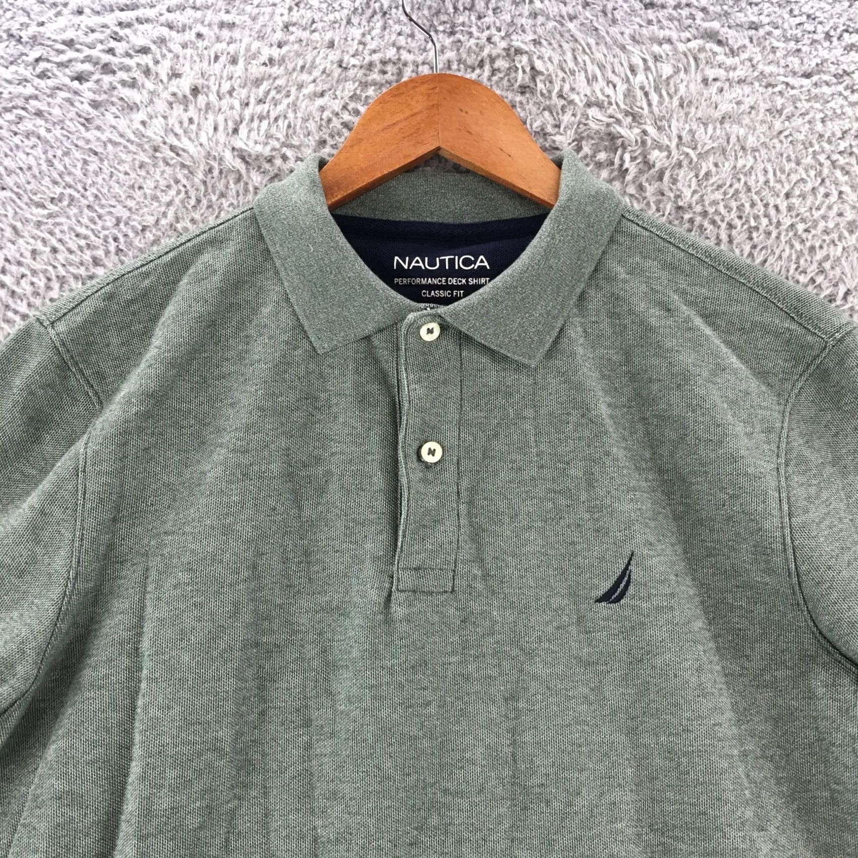 Nautica Nautica Short Sleeve Polo Shirt Top Mens M Green Cotton Blend Classic Fit Collar Size US M / EU 48-50 / 2 - 2 Thumbnail