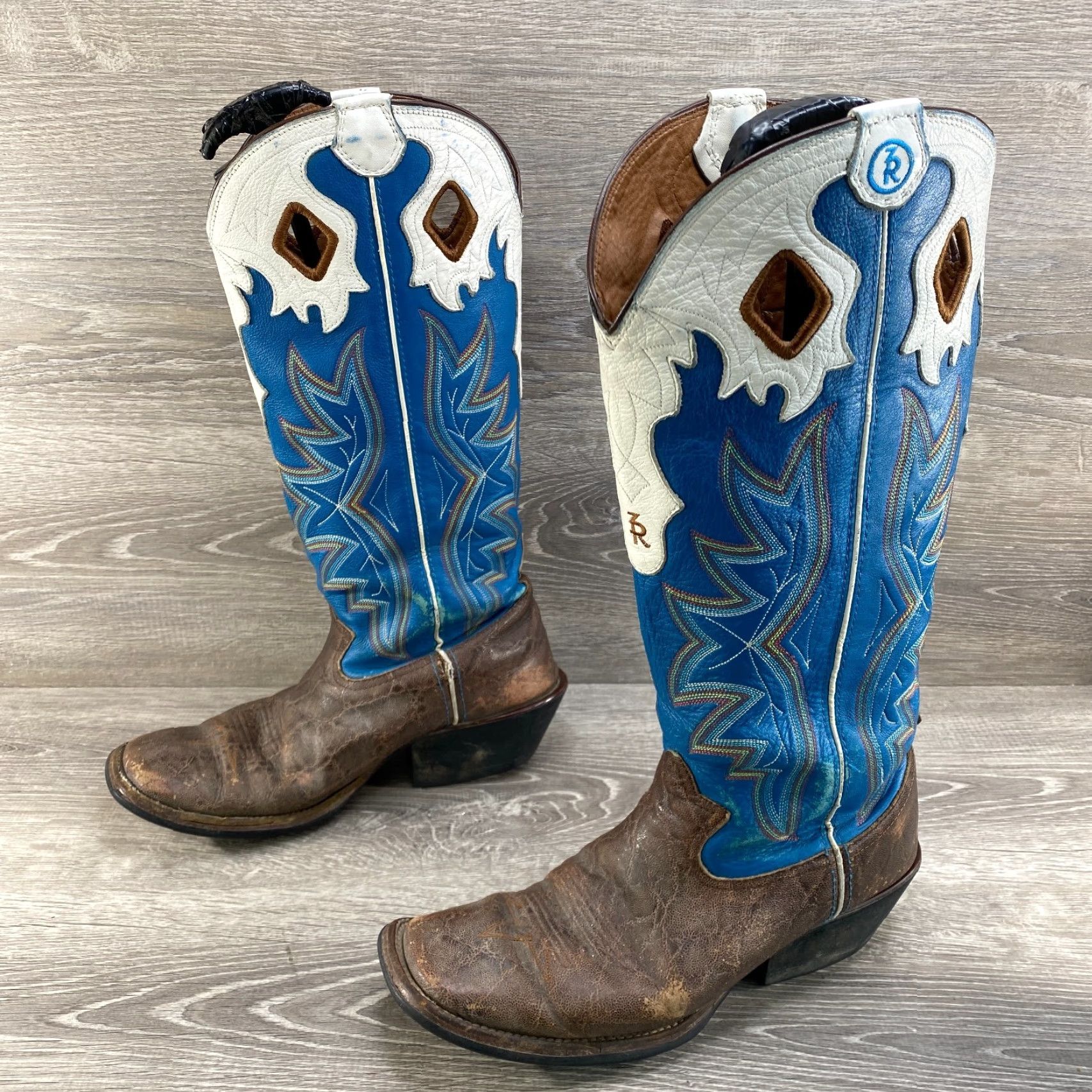 Tony Lama Tony Lama ZR Mens 8 D Brown Blue Leather Cowboy Boots Square Toe Tall Shaft Shirt Mens Boots Brown Blue Western Leather Tony Lama ZR 8D Cowboy Size US 8 / EU 41 - 6 Thumbnail