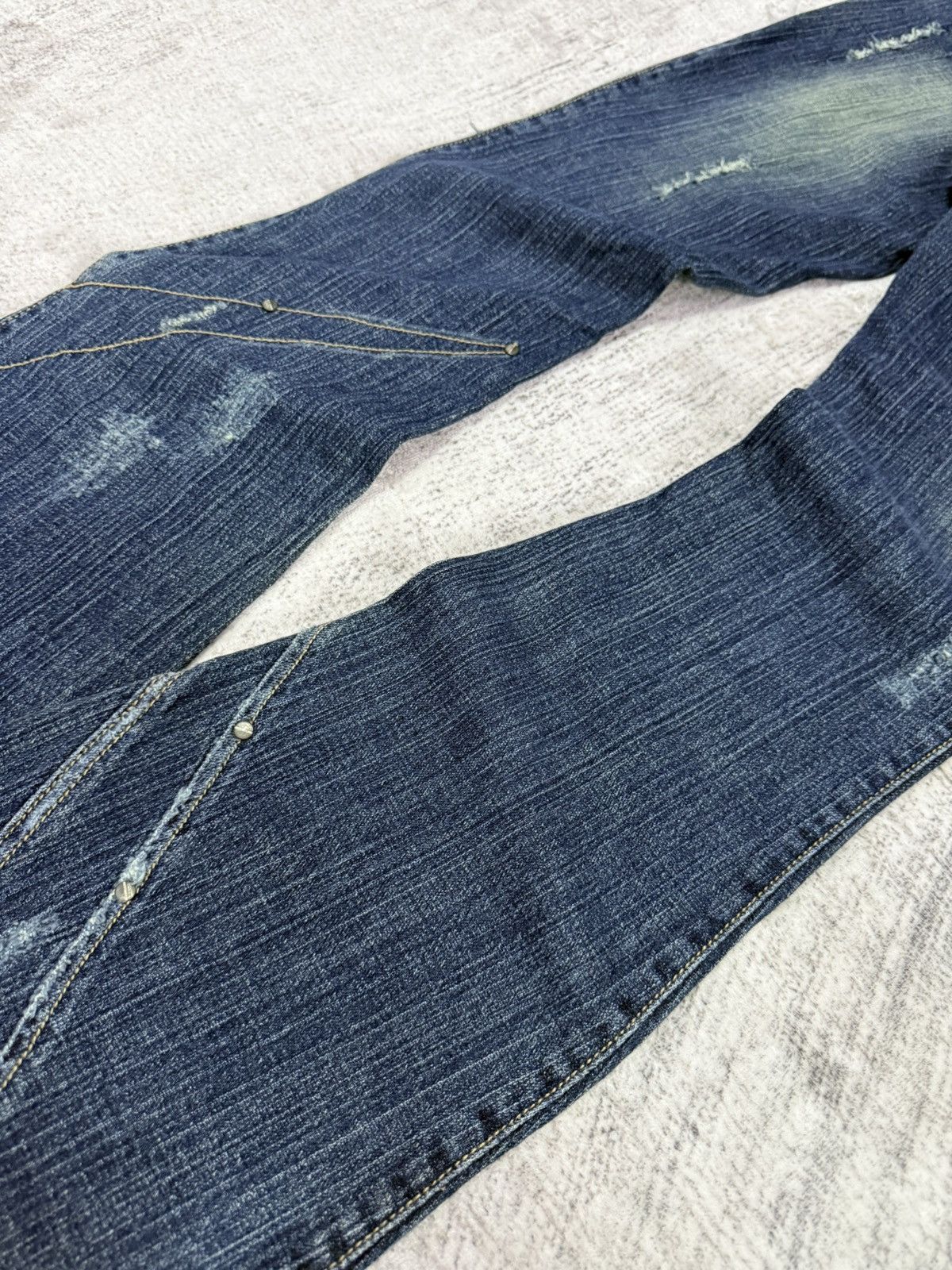 Japanese Brand × Le Grande Bleu (L.G.B.) × Tornado Mart GHC Deconstructed Panel Green Mud Wash Low Rise Flared Jeans Size US 27 - 18 Thumbnail