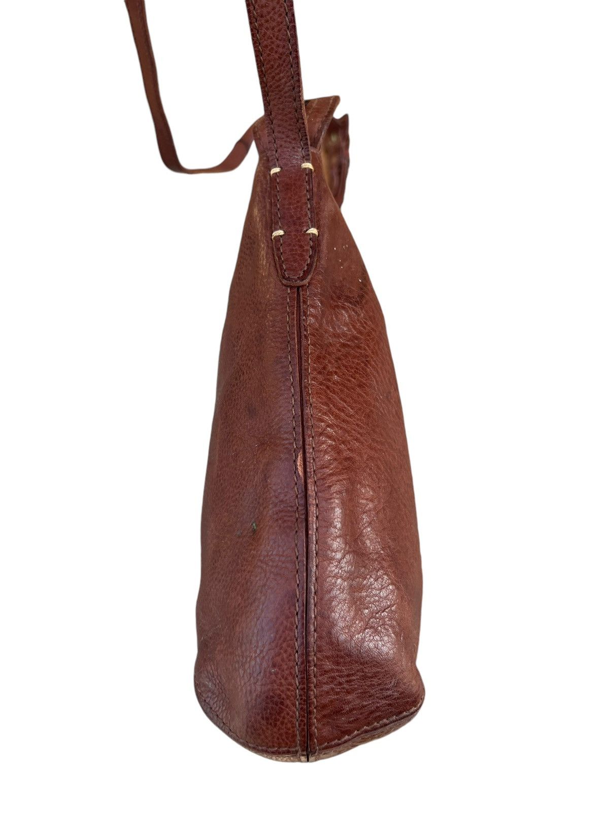 Leather Genten Japan Patina Brown Solid Leather Bag Sling Size ONE SIZE - 15 Thumbnail
