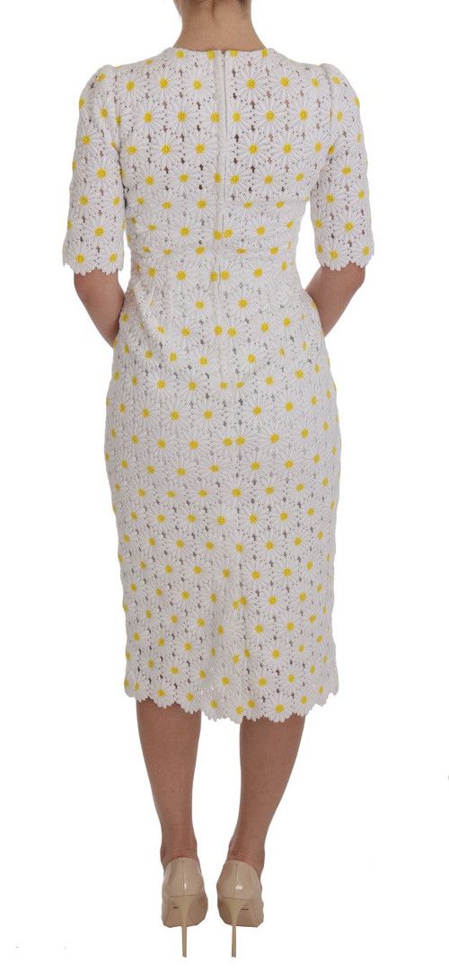 Dolce & Gabbana o1y0825 Short Sleeves Midi Dress in White/Yellow Size XS / US 0-2 / IT 36-38 - 3 Thumbnail