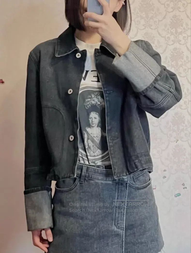 Loewe Loewe Washed black leather label short denim jacket Size XS / US 0-2 / IT 36-38 - 9 Thumbnail
