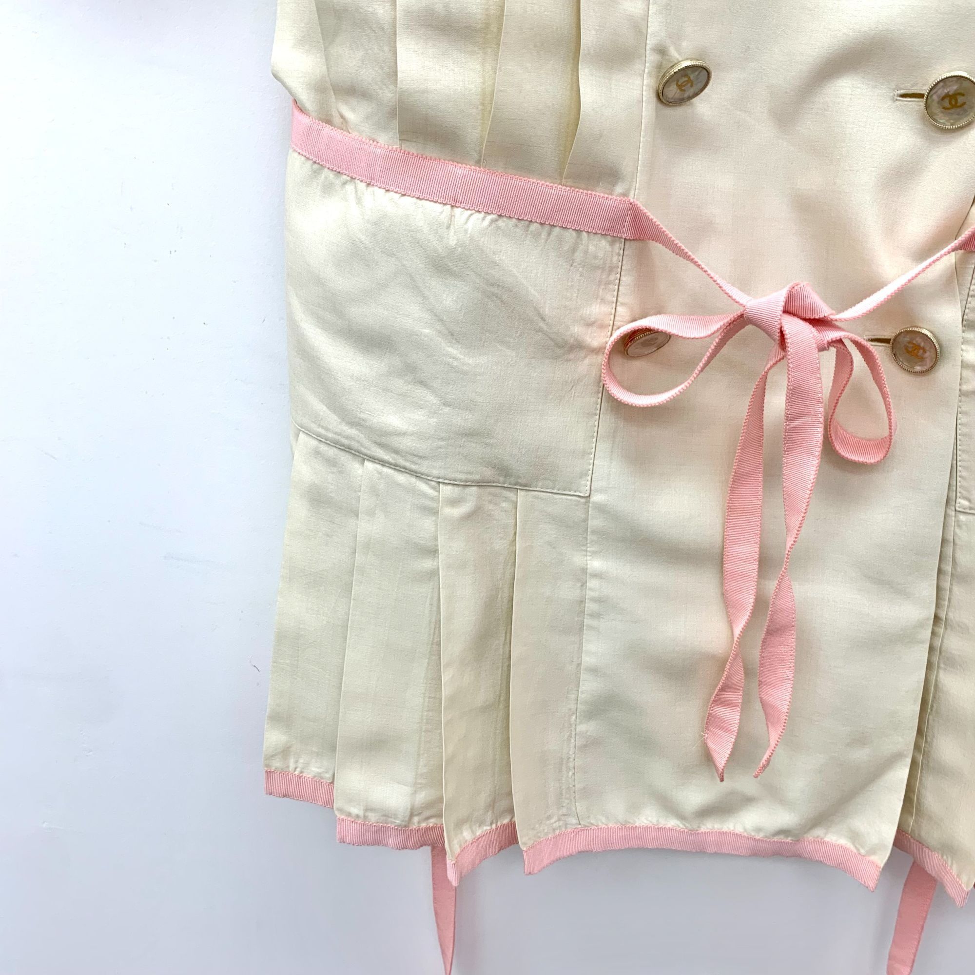 Chanel Chanel Beige Mulberry Silk Pleated Dress W/Pink Trim Double- Size S / US 4 / IT 40 - 6 Thumbnail