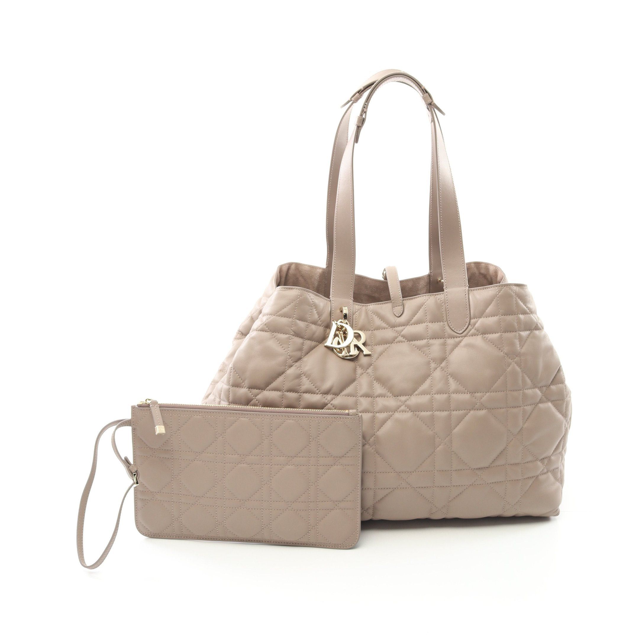 Dior Toujours 2Jours Macro Cannage Handbag Tote Bag Leather Gray Beige in Grey, Women's