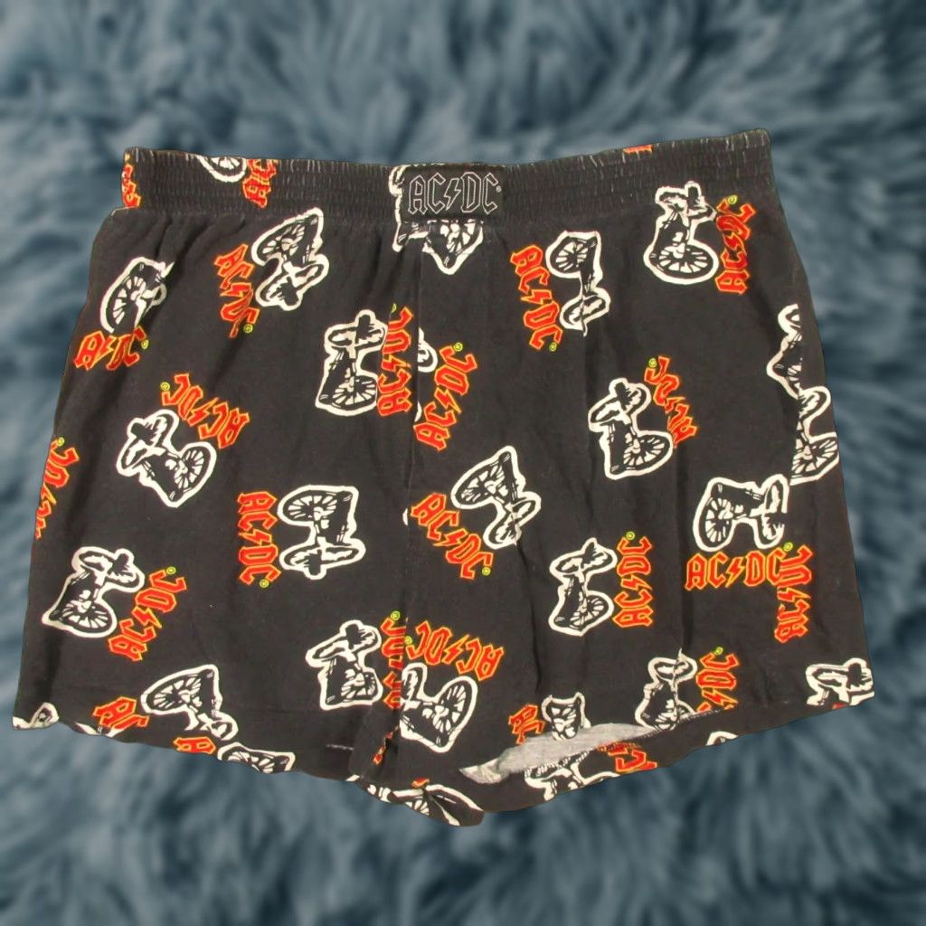Gloverall AC/DC Big GunSleep Shorts Music All Over Print Medium M Black Cotton Knit Sleep Shorts Drawstring Elastic Waist Men Size US 31 - 1 Thumbnail