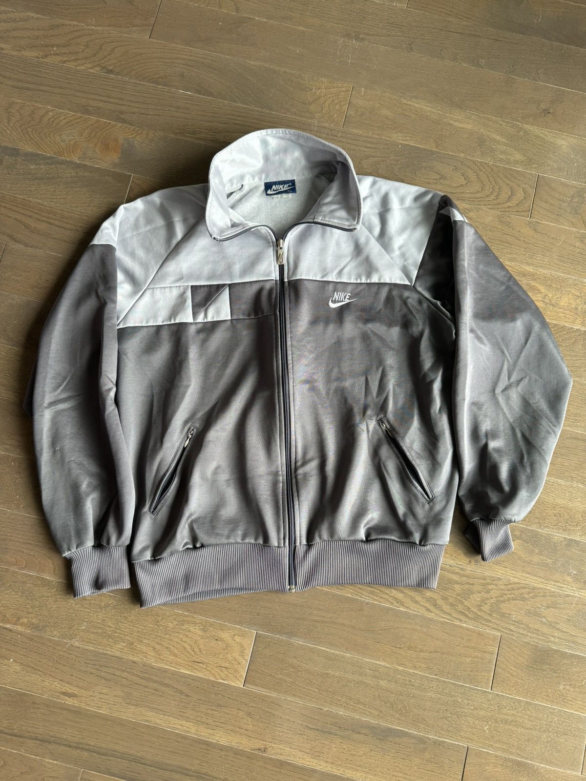 Nike × Vintage Vintage Nike track Jacket long sleeve zip up Grey Xl 80s Size US XL / EU 56 / 4 - 1 Thumbnail