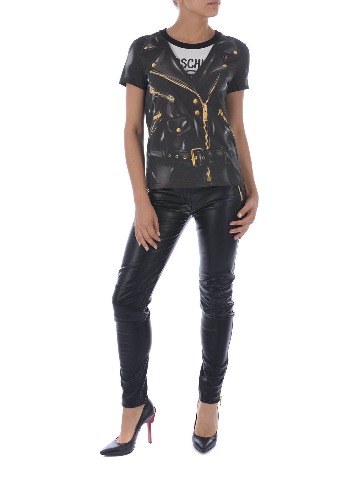 Moschino Moschino Couture Black Leather Jacket Print Top Size S / US 4 / IT 40 - 6 Thumbnail