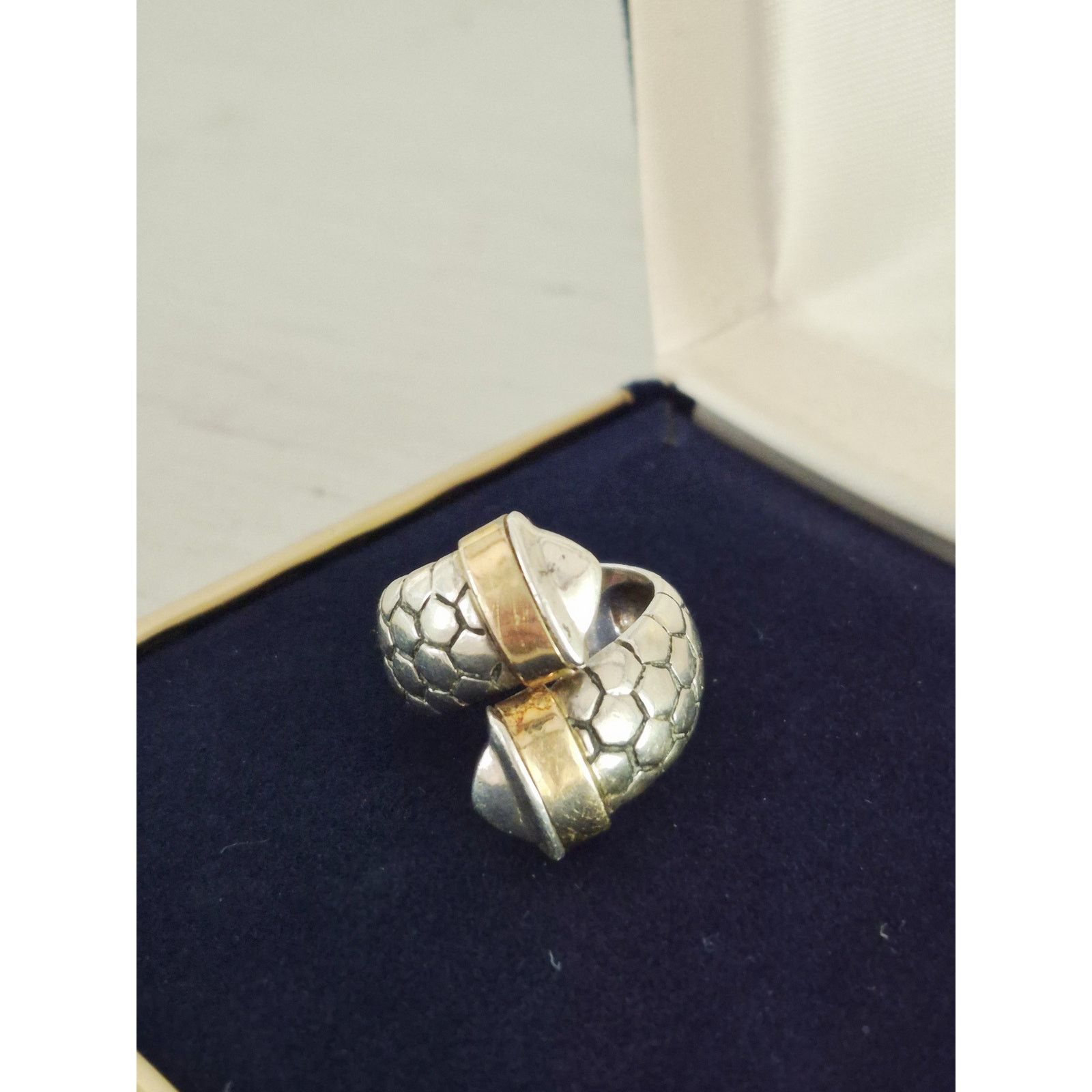 Other Vintage Sterling Silver 14K Gold Pebble Bypass Ring Size ONE SIZE - 1 Thumbnail