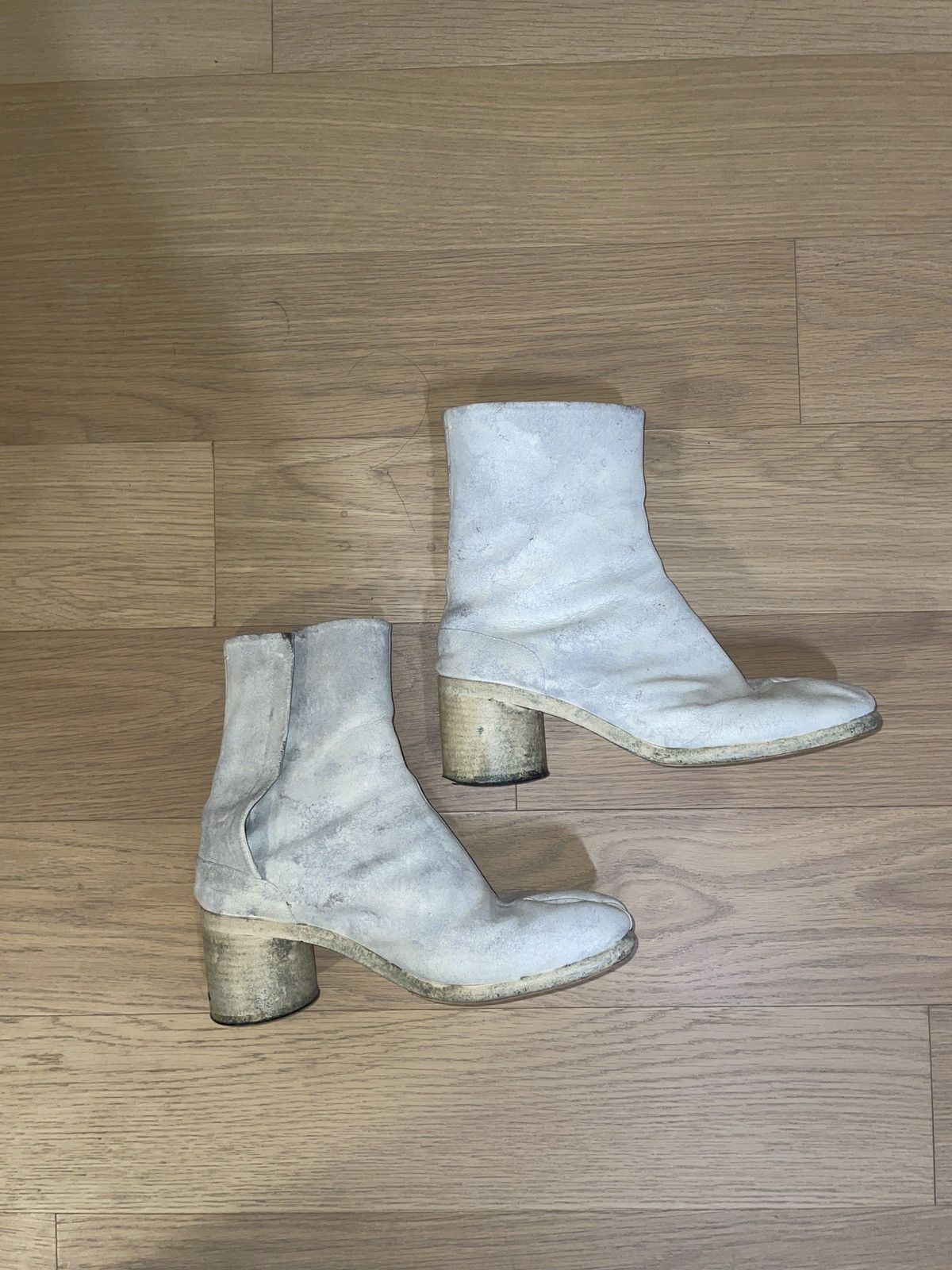 image of Maison Margiela White Paint Tabi Shoes, Men's (Size 8)