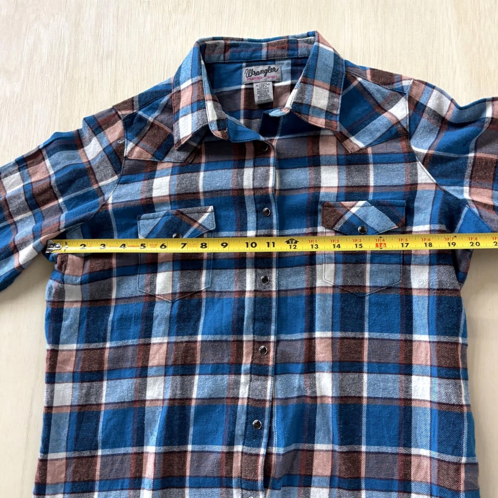 Wrangler Wrangler Womens XL Blue Plaid Flannel Western Snap Shirt Long Sleeve Casual Size XL / US 12-14 / IT 48-50 - 6 Thumbnail