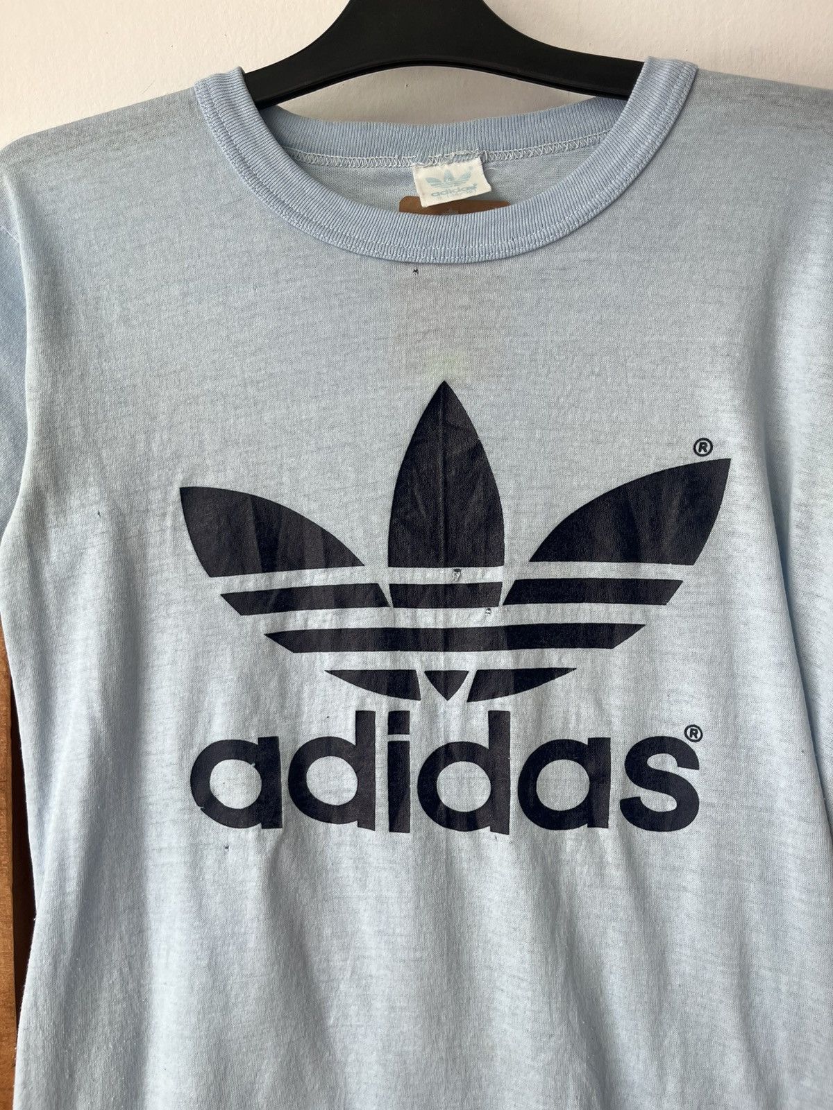 Adidas Vintage 1970s Adidas double sided big logo t shirt Size US S / EU 44-46 / 1 - 3 Thumbnail