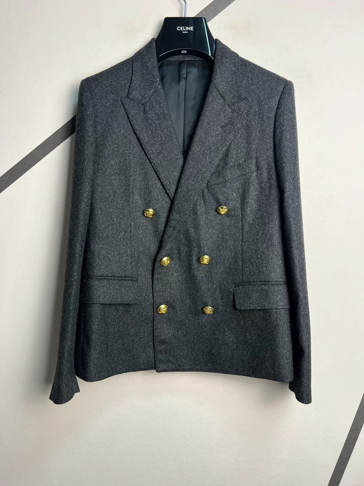 Celine celine double-breasted gray jacket with gold buttons Size US M / EU 48-50 / 2 - 1 Thumbnail