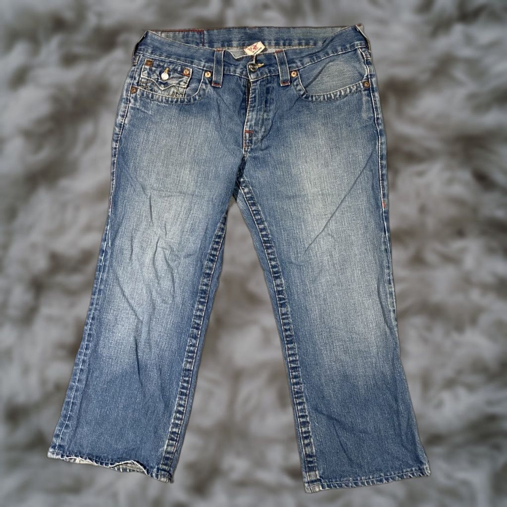 True Religion VINTAGE True Religion Billy Jeans Bootcut Flap Pocket Made In USA Billy Mens 35x24 90s USA Jeans Mens Blue Cotton Denim Embroidered Inseam 24 Size US 35 - 1 Thumbnail
