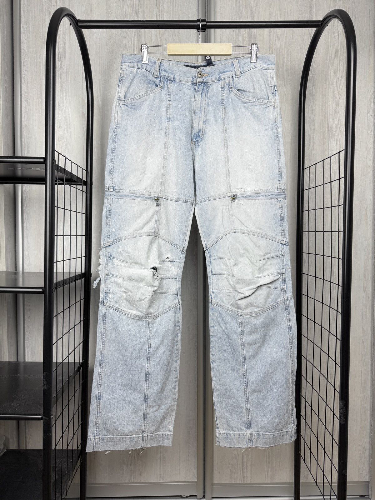Vintage FISHBONE Vintage y2k blue baggy double knee distressed pants Size US 34 / EU 50 - 2 Thumbnail