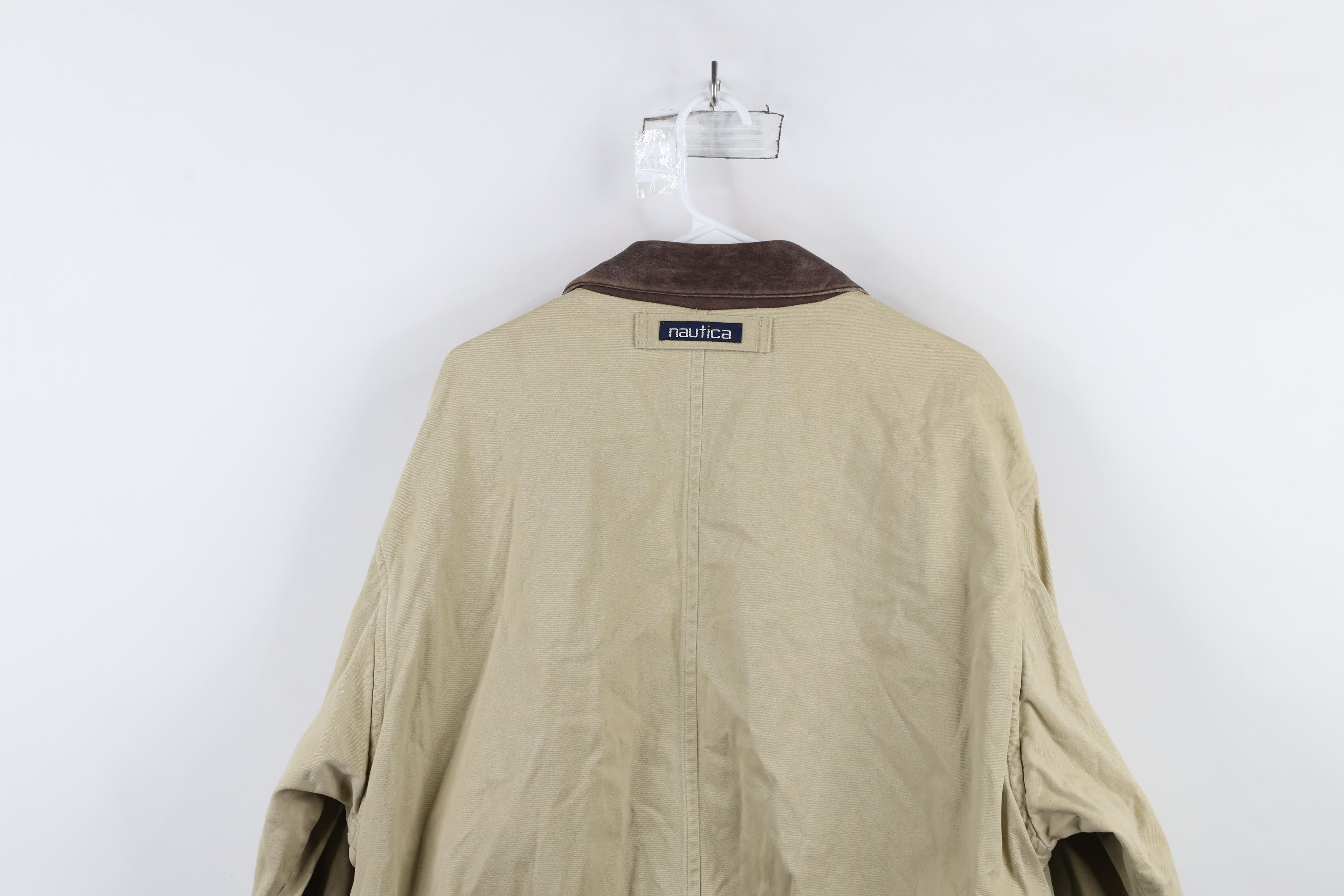 Nautica × Vintage Vintage 90s Nautica Leather Collar Chore Barn Jacket Beige Size US L / EU 52-54 / 3 - 15 Thumbnail