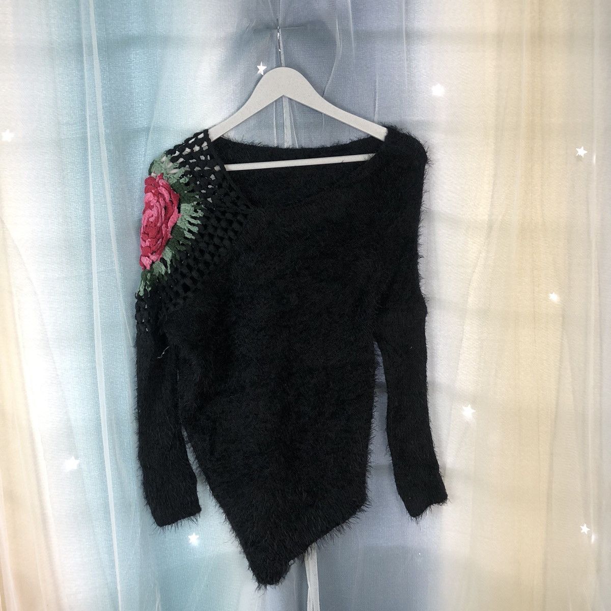 Homespun Knitwear Vintage Hand Made Flower Black Mohair Knitwear #917 Size US S / EU 44-46 / 1 - 1 Thumbnail