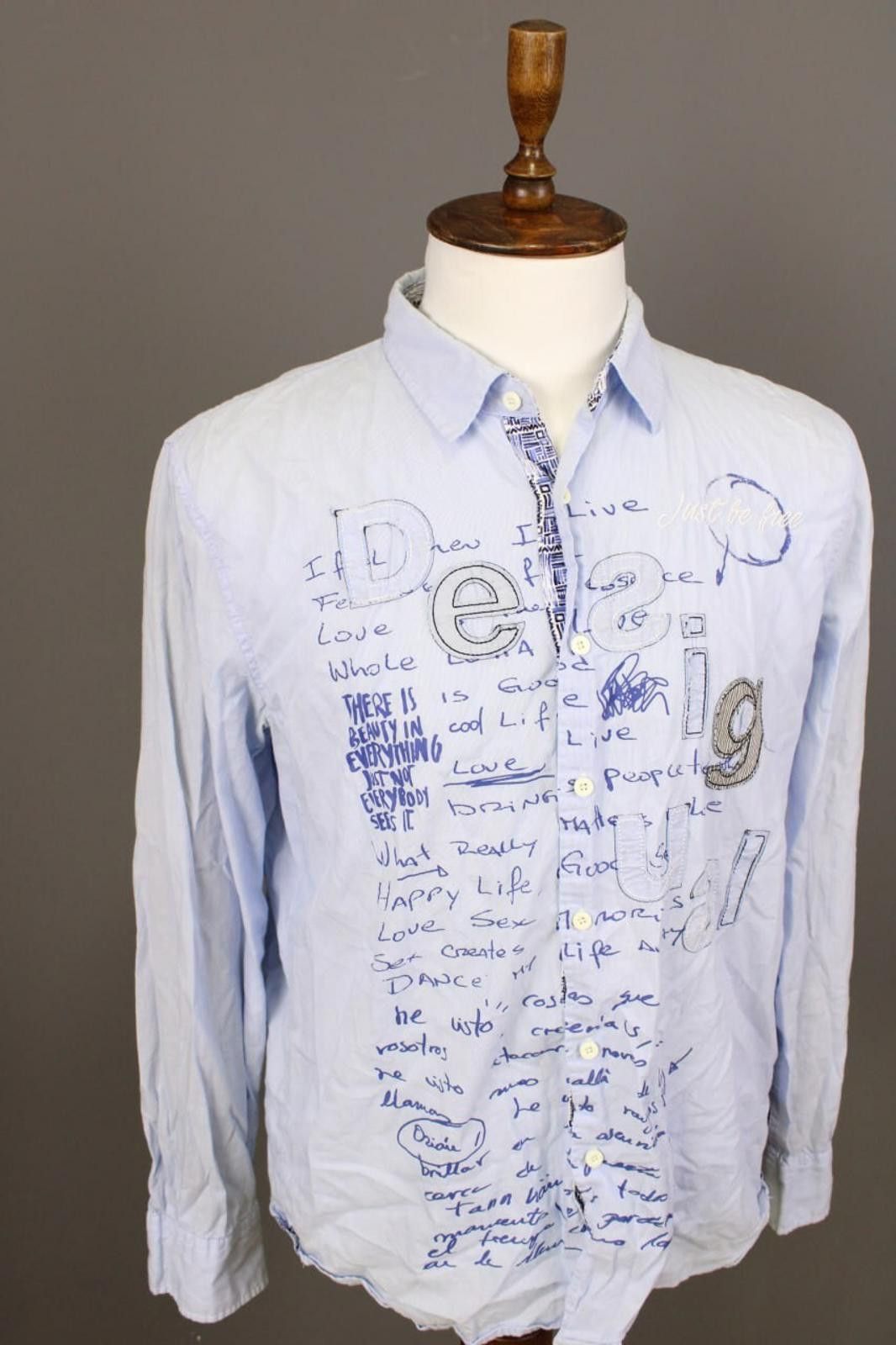 Desigual Desigual Regular Fit Blue Big Embroidered Logo Shirt XL Size US XL / EU 56 / 4 - 4 Thumbnail