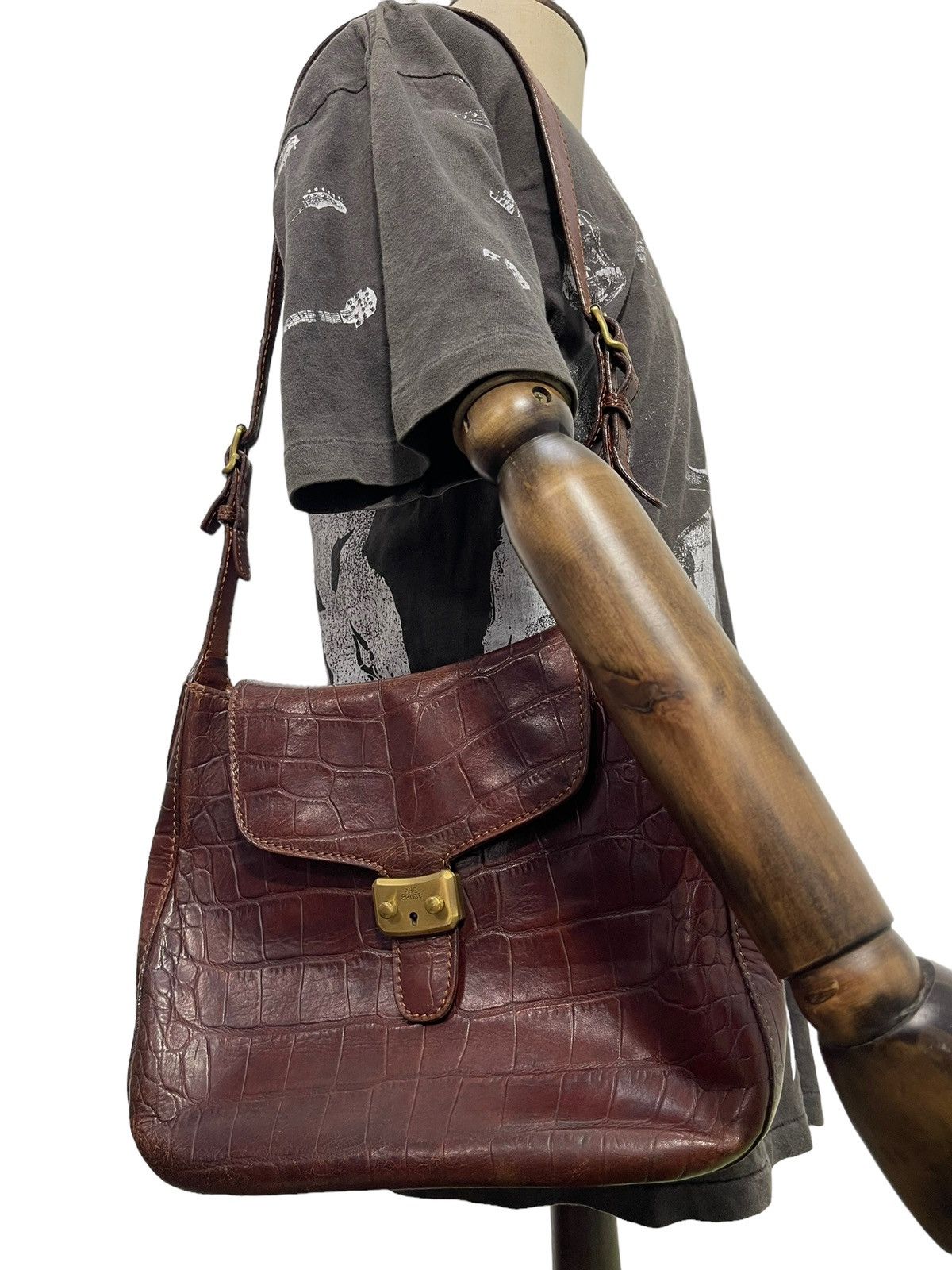 Genuine Leather Crocodile Embossed The Bridge Italy Leather Shoulder Bag Size ONE SIZE - 1 Thumbnail