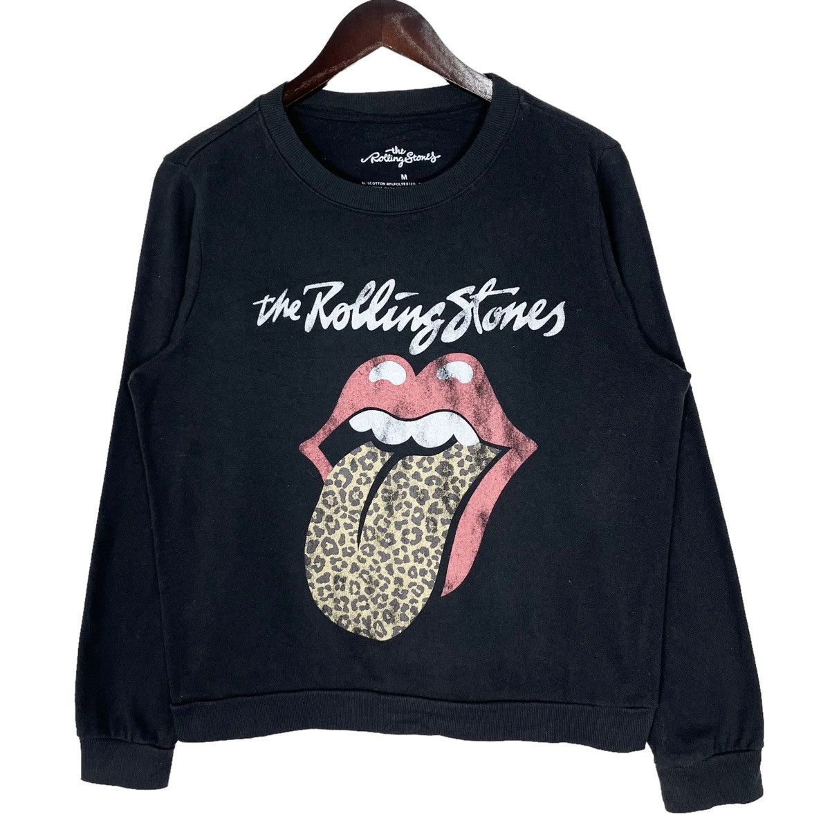 image of Band Tees x Rock Band The Rolling Stone Iconic Band Logo Women Sweatshirt in Black (Size Medium)