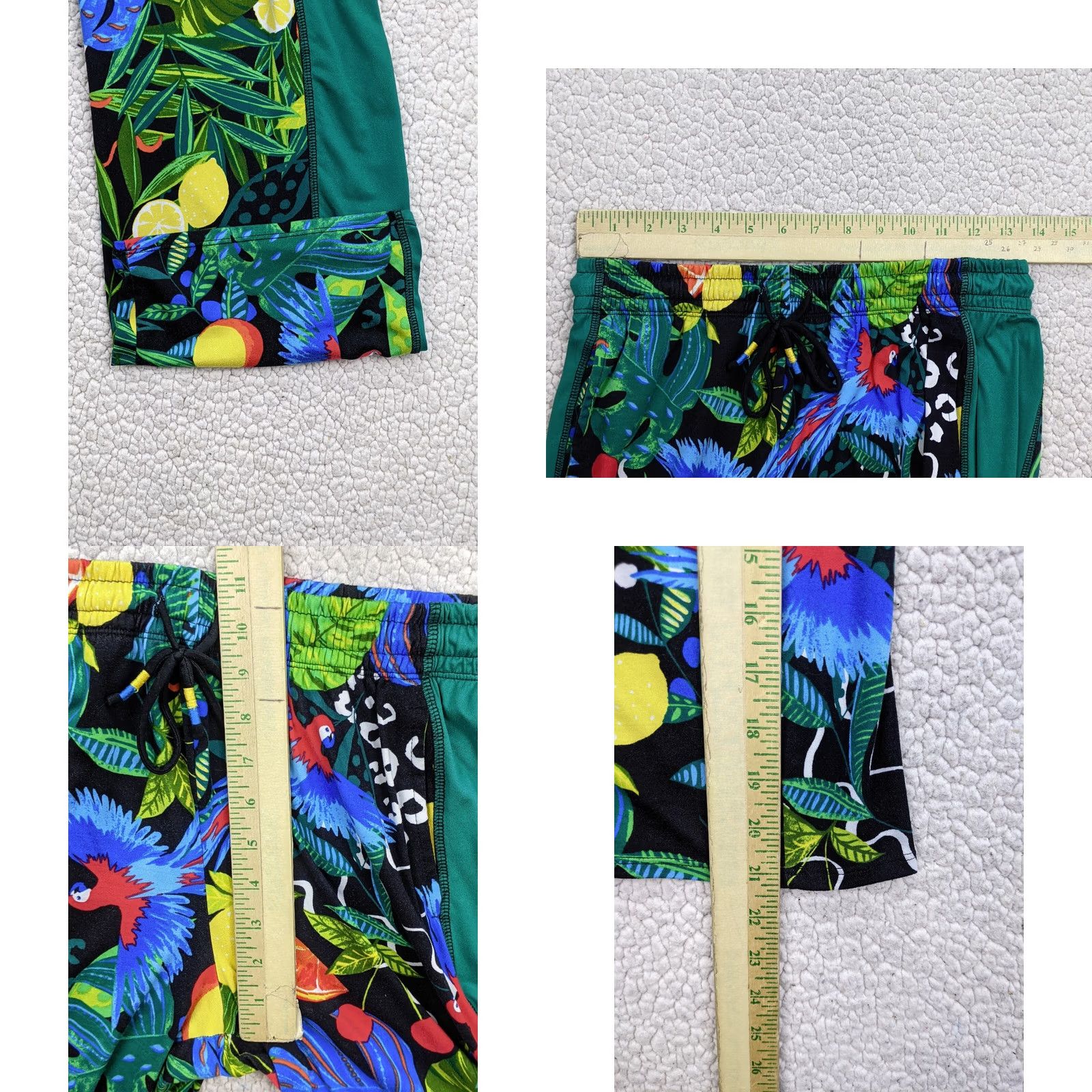 Vintage Cuddle Duds Womens PS Green Hawaiian Print Track Pants Stripe Cropped Capri Size 27" / US 4 / IT 40 - 8 Thumbnail