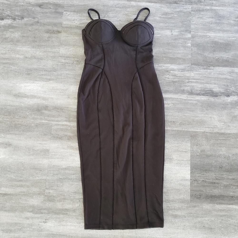Designer Black Bustier Entry Mesh Detailed Midi Size M / US 6-8 / IT 42-44 - 4 Thumbnail