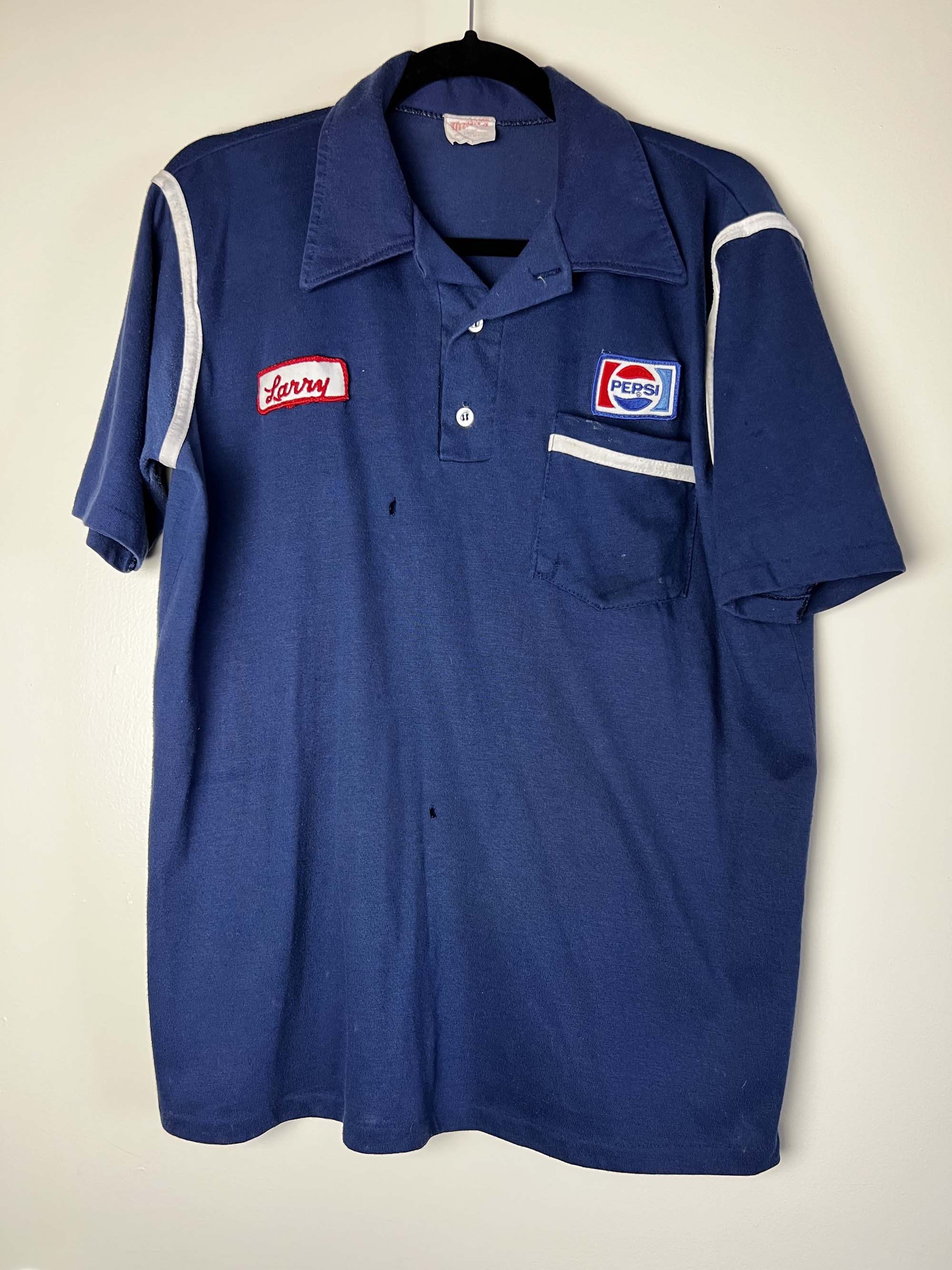 Pepsi Vintage 1970's Pepsi Polo Work Shirt - Name Tag : Larry Size US L / EU 52-54 / 3 - 2 Thumbnail
