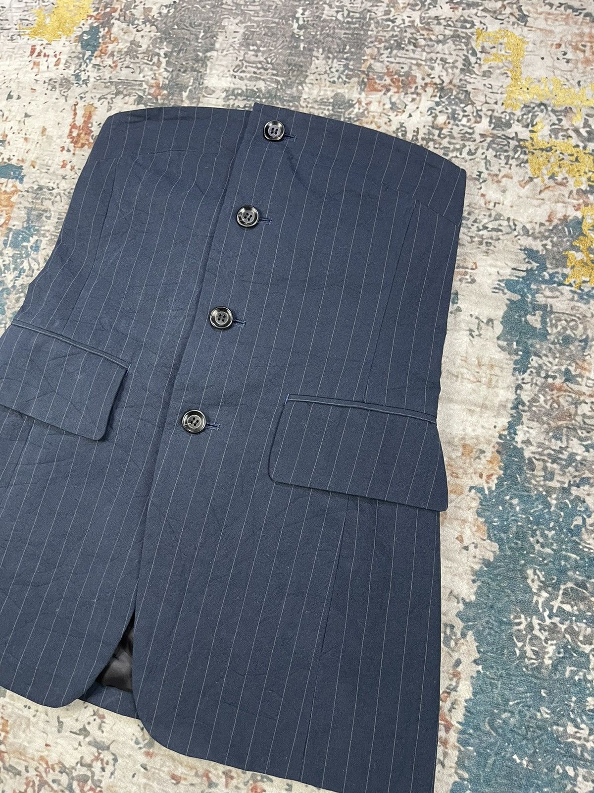 Japanese Brand Lâchement Navy Blanche Pinstriped Bustier Top Size XS / US 0-2 / IT 36-38 - 2 Thumbnail
