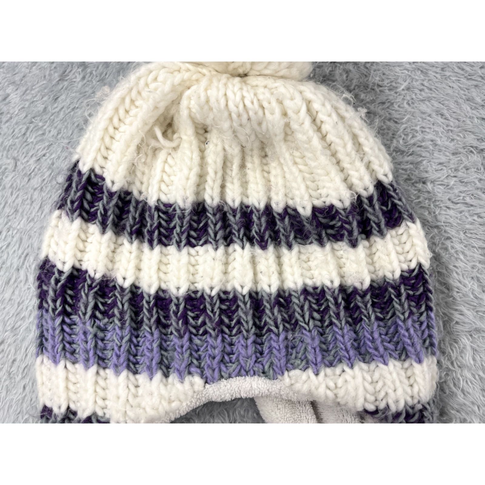 Vintage Accessory Network Group LLC Beanie Toque Hat Womens One Size Purple Ear Flap Acrylic Poly Pom Size ONE SIZE - 3 Thumbnail
