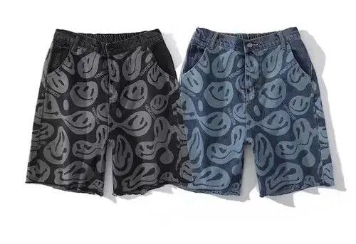 Japanese Brand 20SS Indigo Union Japan Black Smiley Face Shorts Size US 31 - 2 Thumbnail
