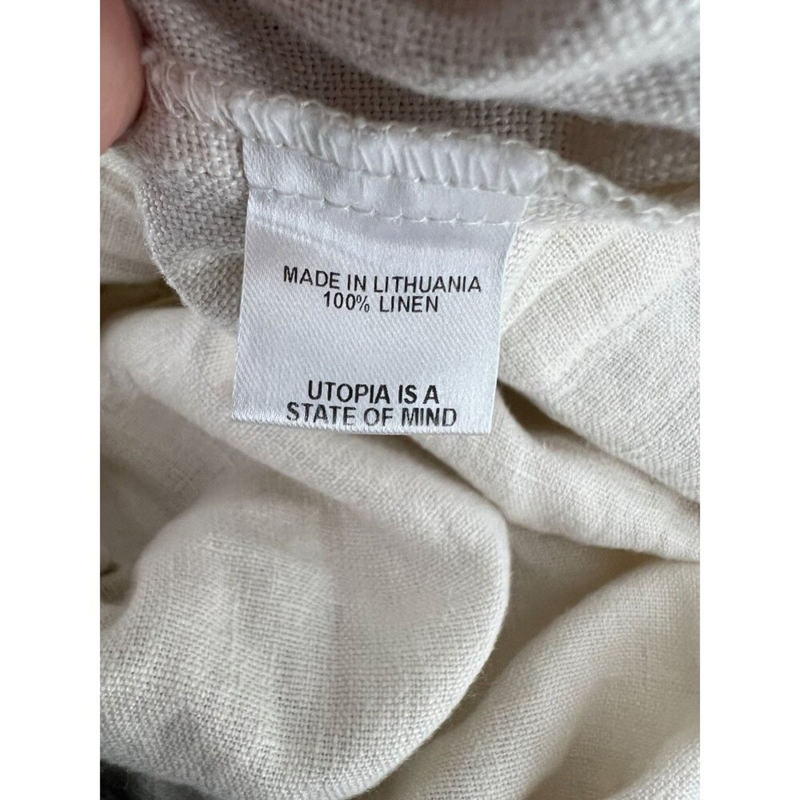 FLAX Flax Linen Flat Front High Rise Ankle Pants Soft Cream L Size 33" - 4 Thumbnail